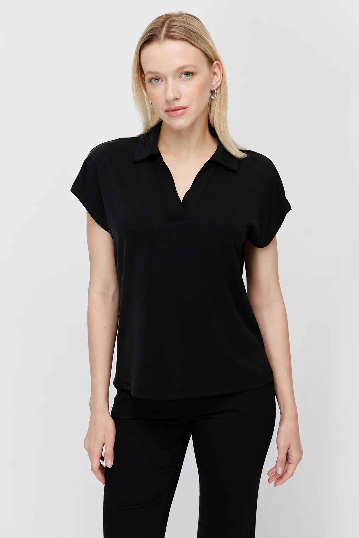 Women's Polo Collar V-Neck Short-Sleeve Blouse