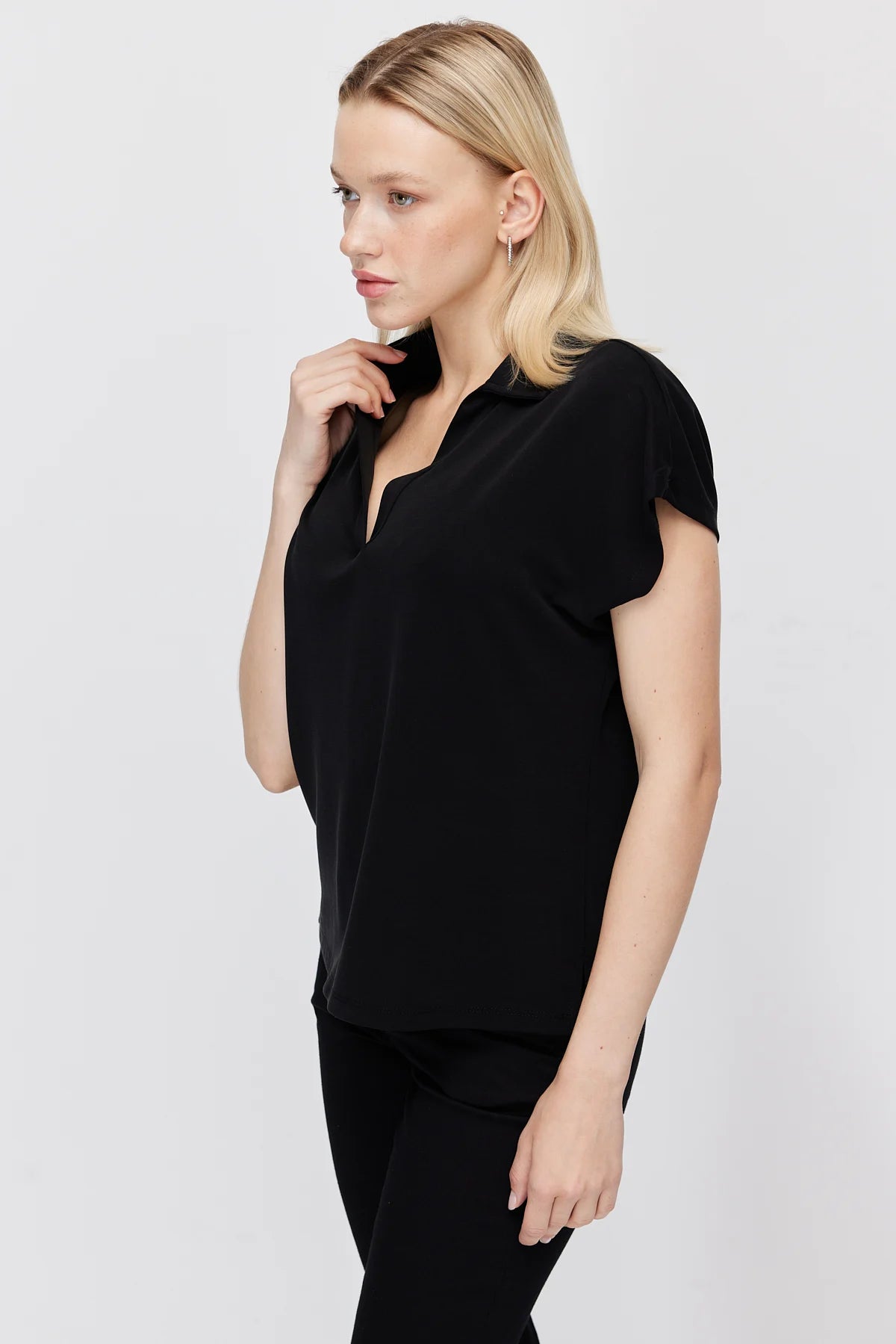Women's Polo Collar V-Neck Short-Sleeve Blouse