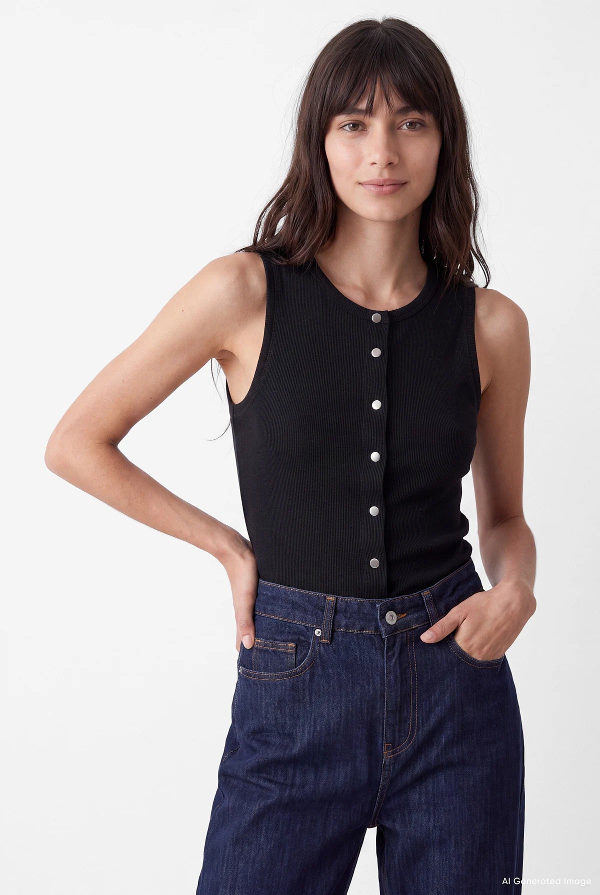 Women's Front Snap Sleeveless Blouse
