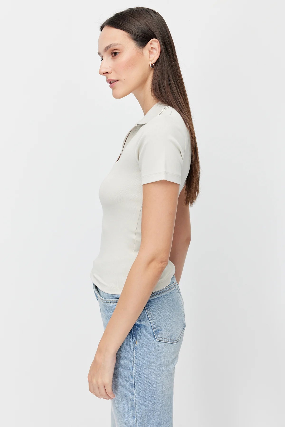Women's Polo Collar Bodysuit with Contrast Stitching