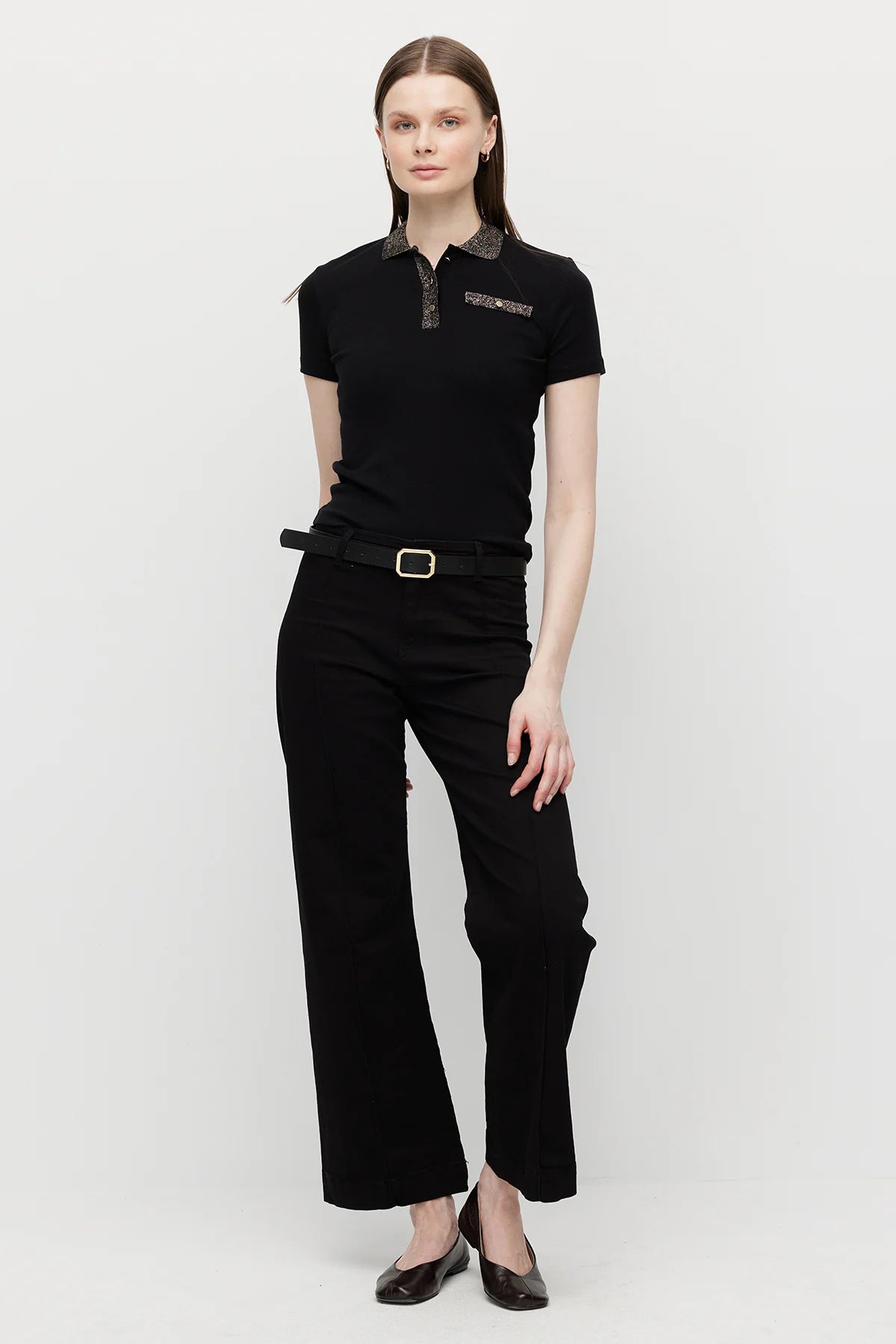 Women's Polo Collar Blouse with Glitter Detail