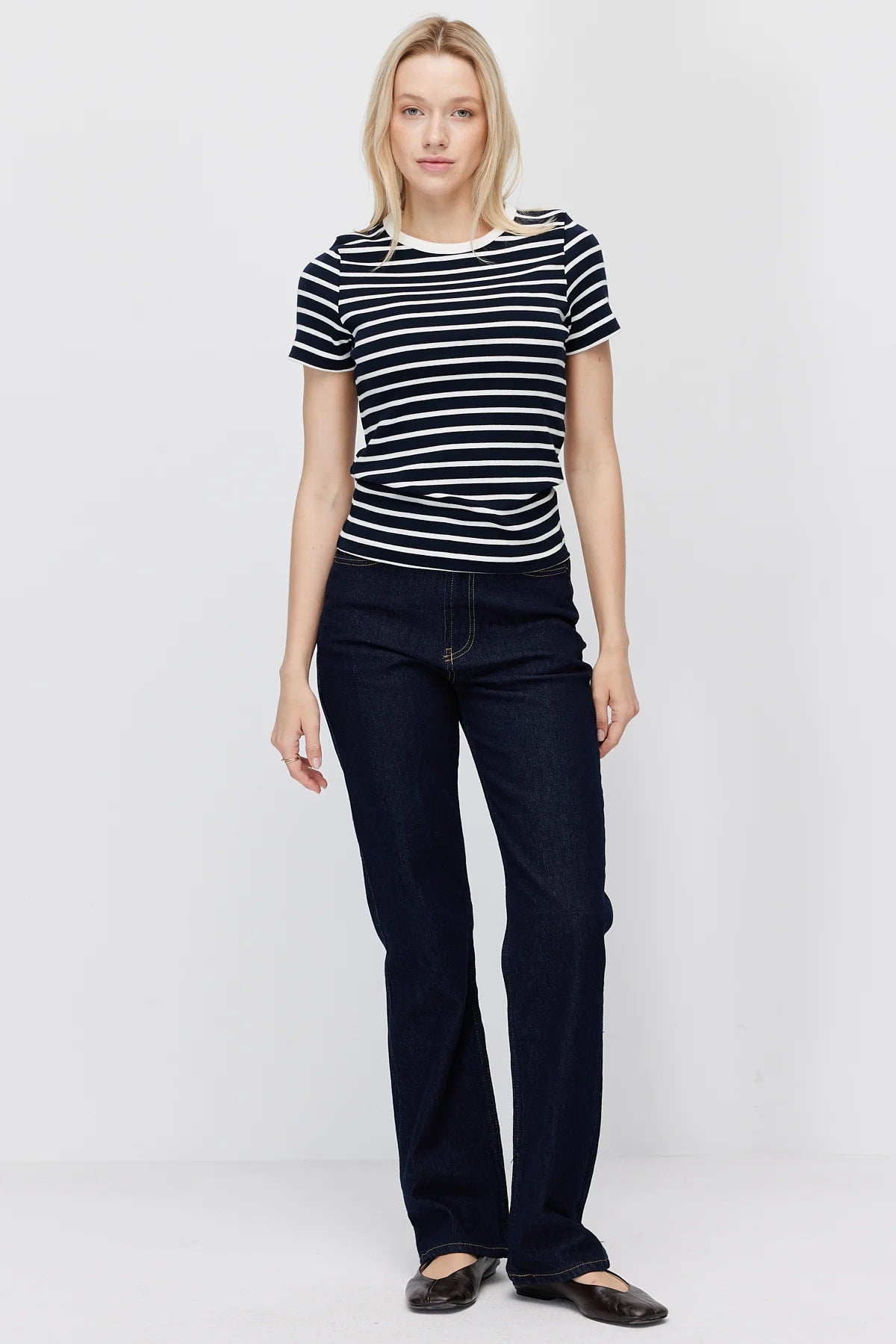 Women's Contrast Collar Striped T-shirt