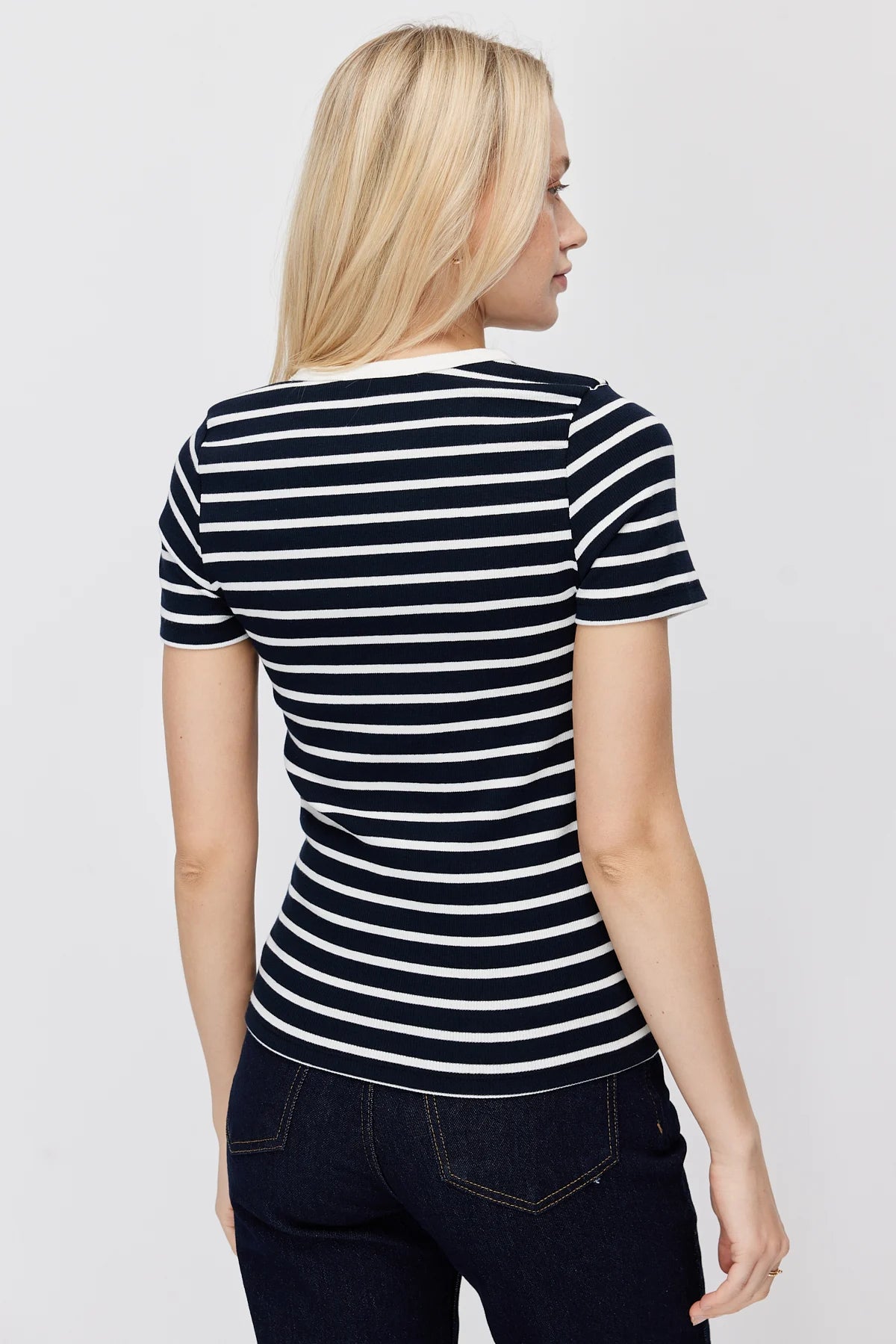 Women's Contrast Collar Striped T-shirt