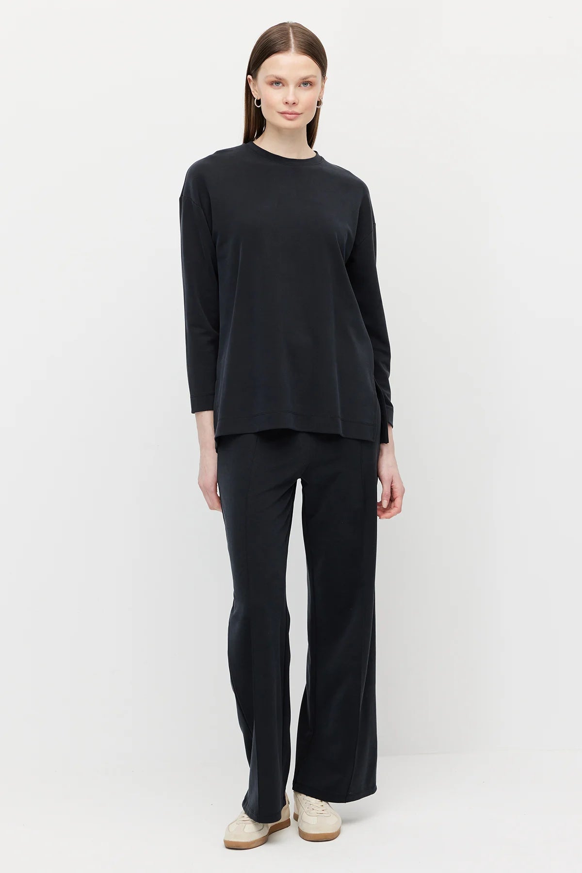 Women's Crew Neck Textured Blouse with Slit