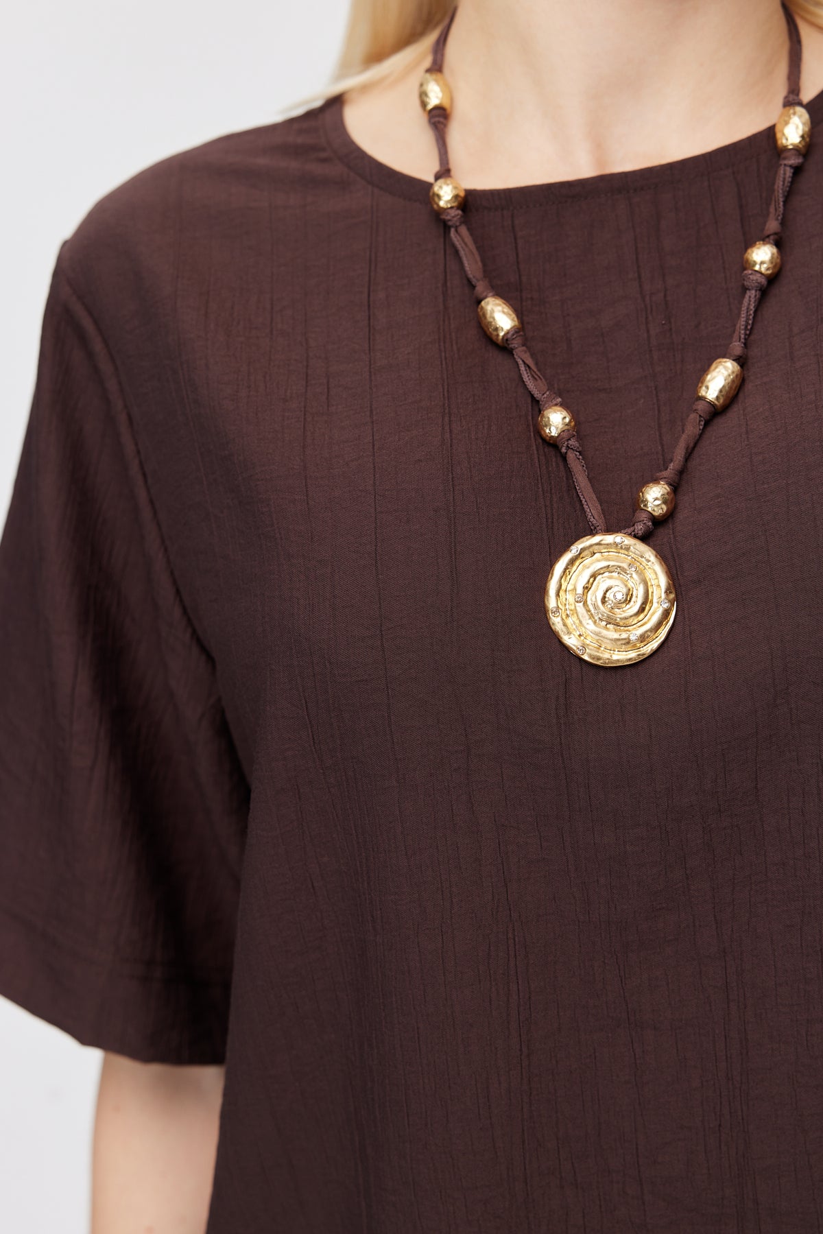 Women's Crinkle Textured Crew Neck Blouse
