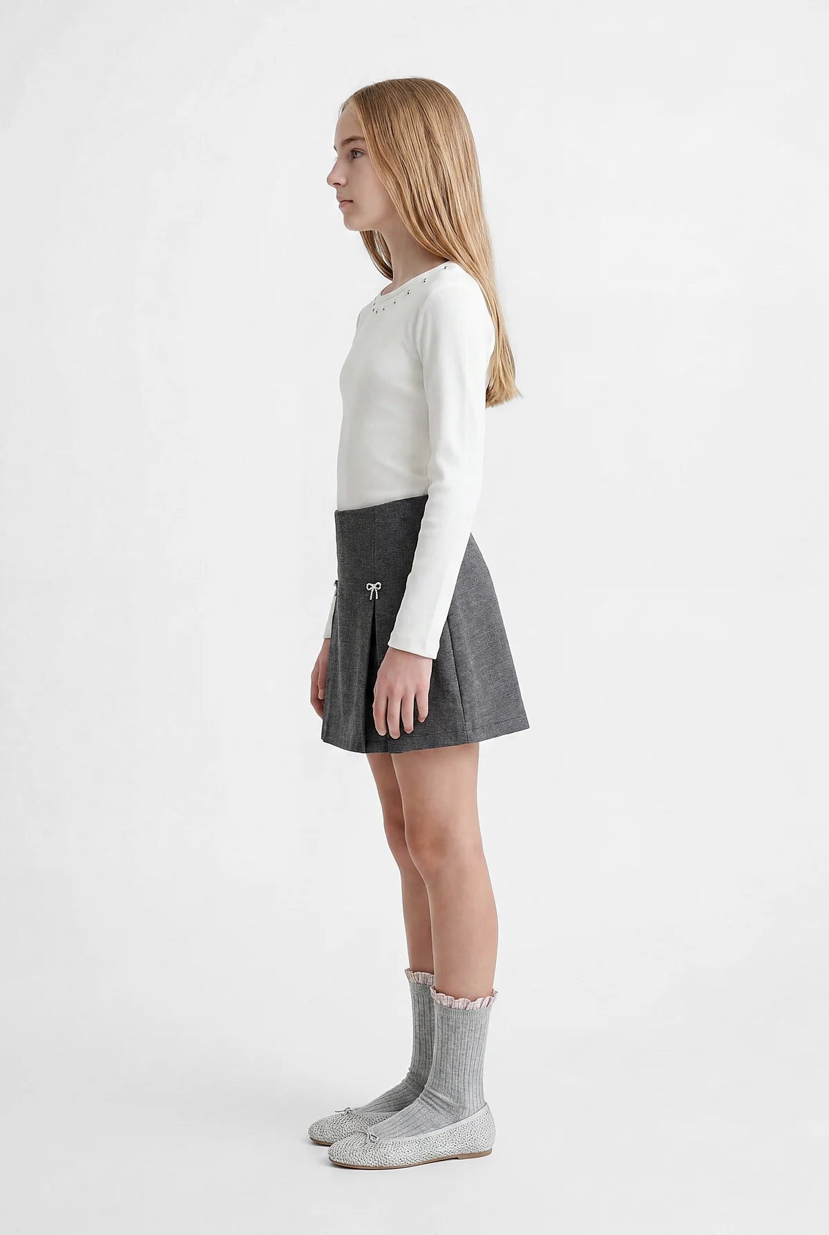Girl's Blouse with Sparkling Stone Embellishment Around the Neckline