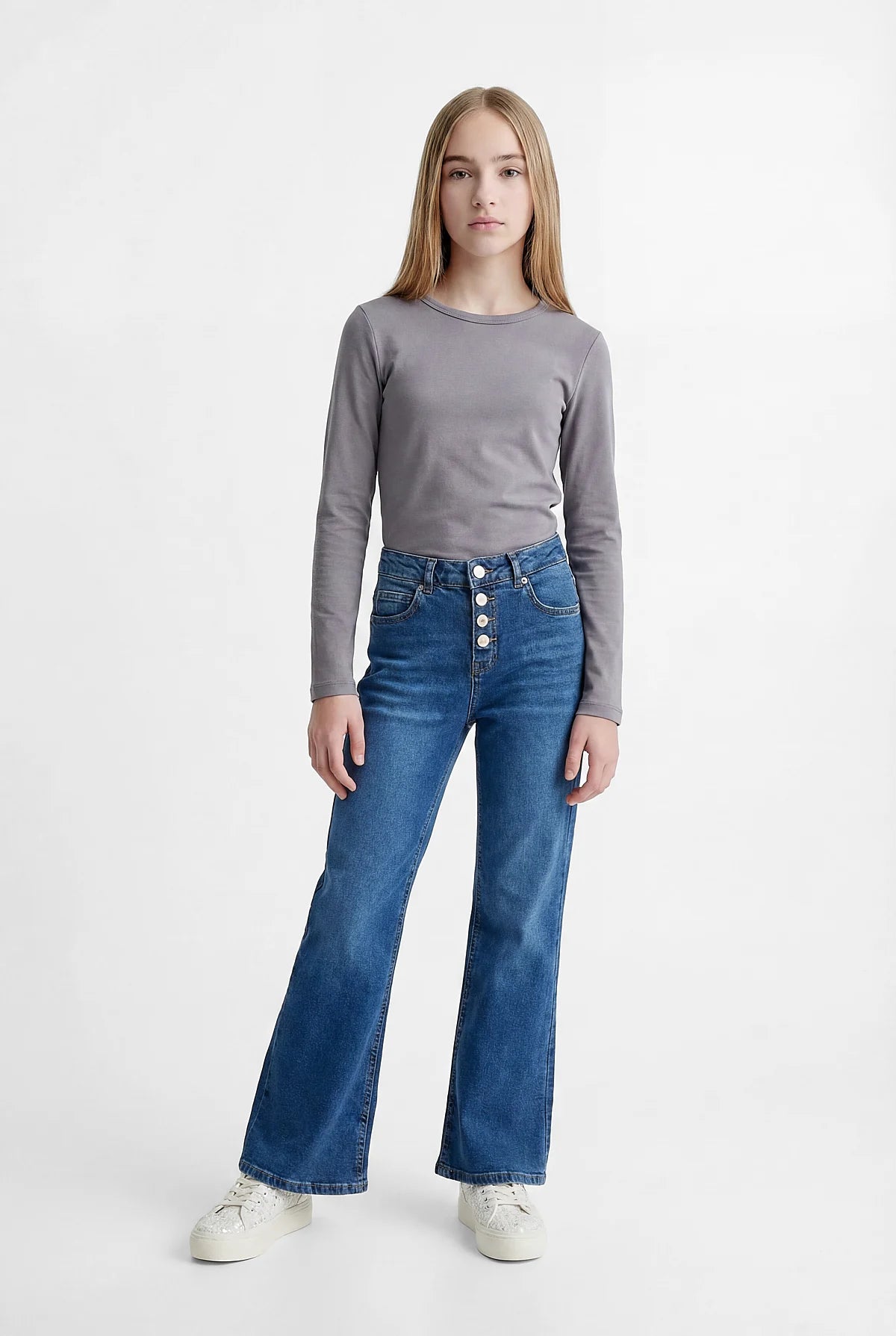 Girls' Ribbed Round Neck Blouse