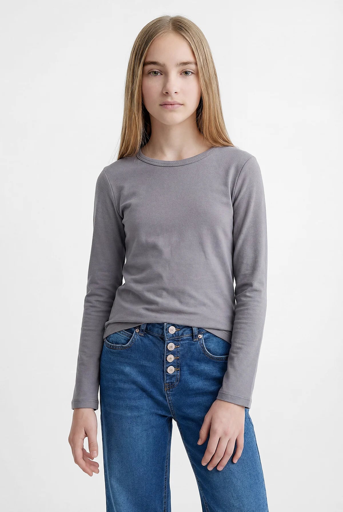 Girls' Ribbed Round Neck Blouse