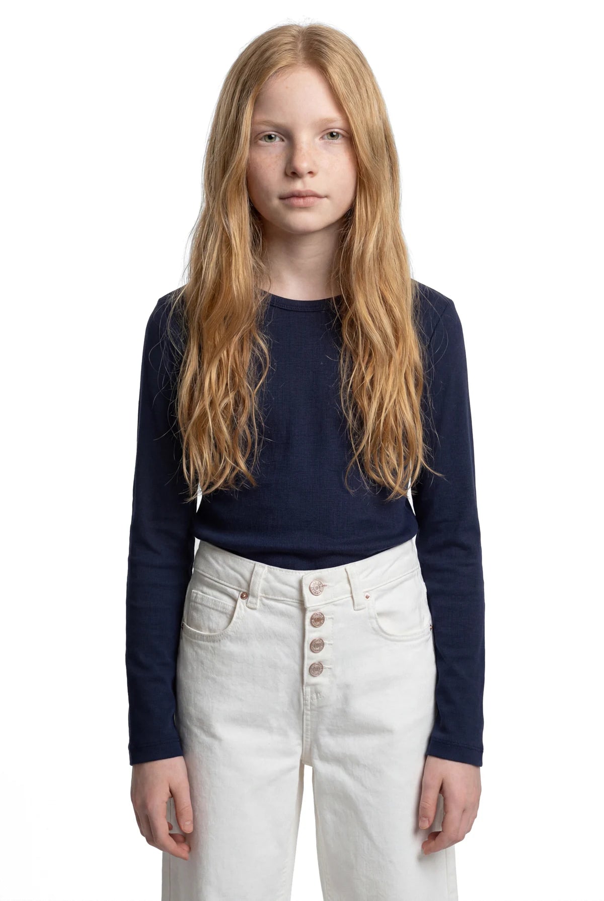 Girls' Ribbed Round Neck Blouse