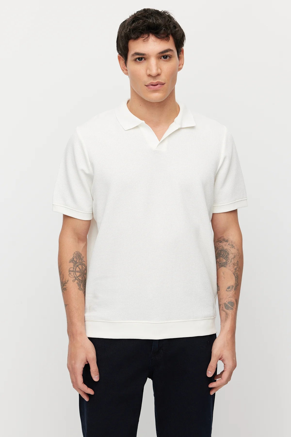 Men's Textured Polo Collar T-shirt