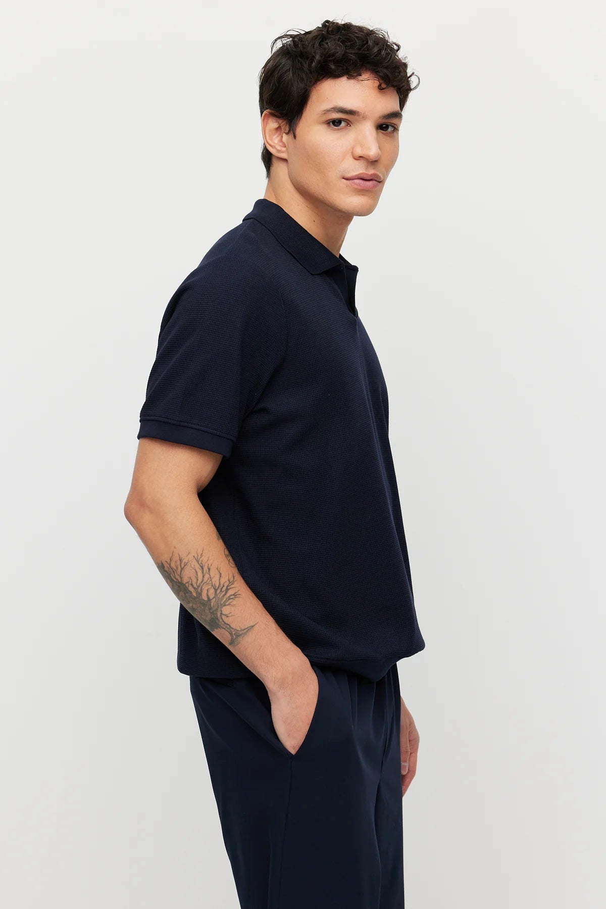 Men's Textured Polo Collar T-shirt