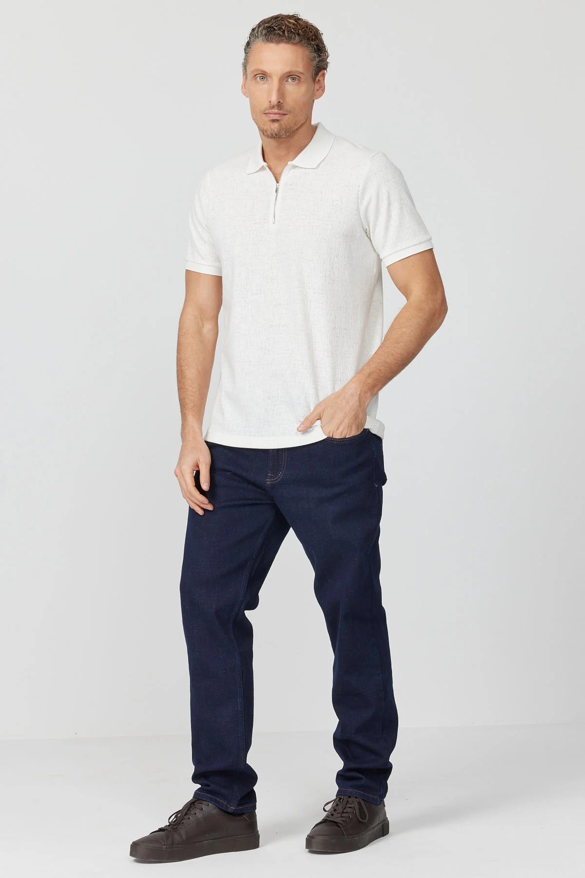 Men's Zip-Up Polo Collar T-shirt