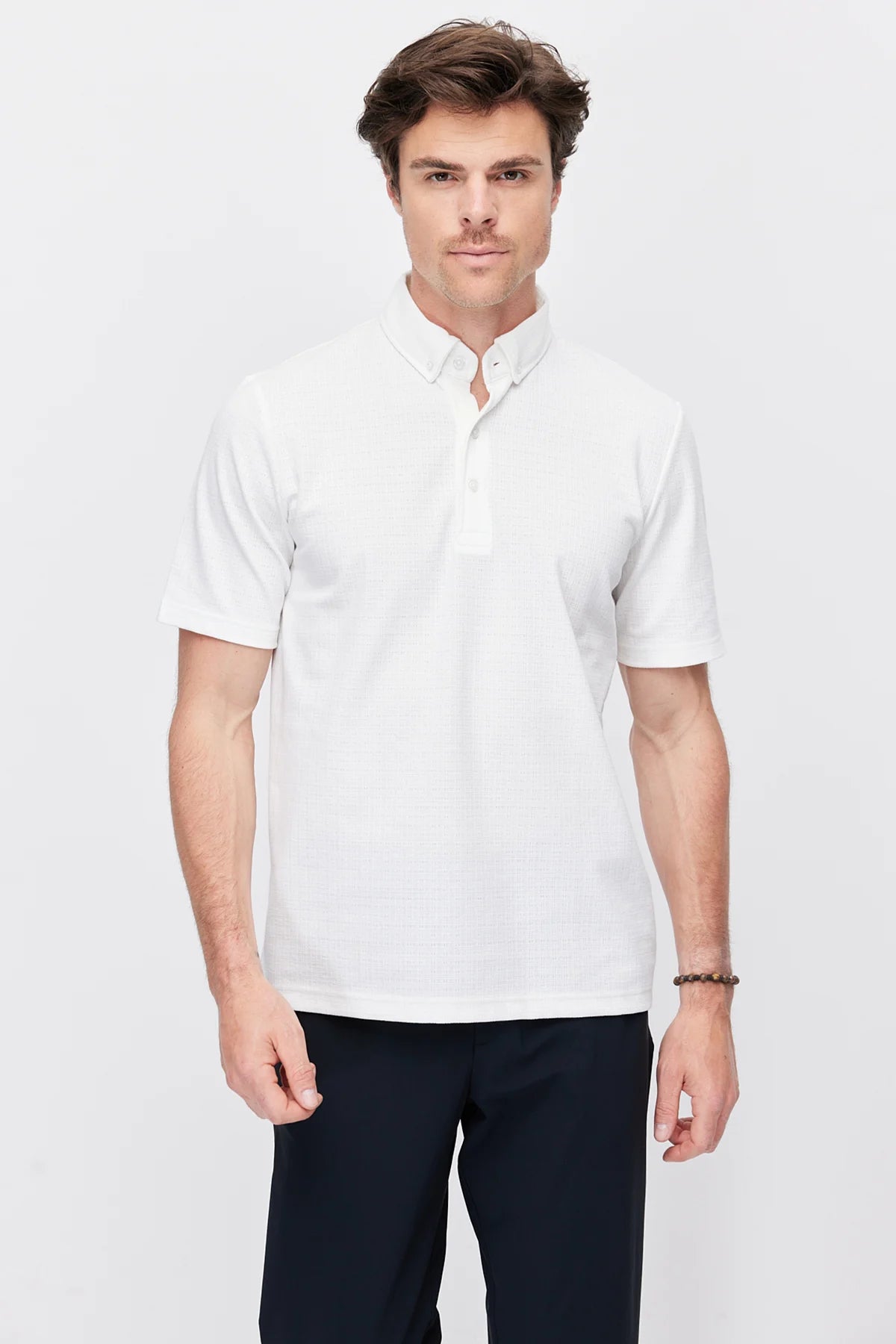Men's Textured Polo Collar T-Shirt