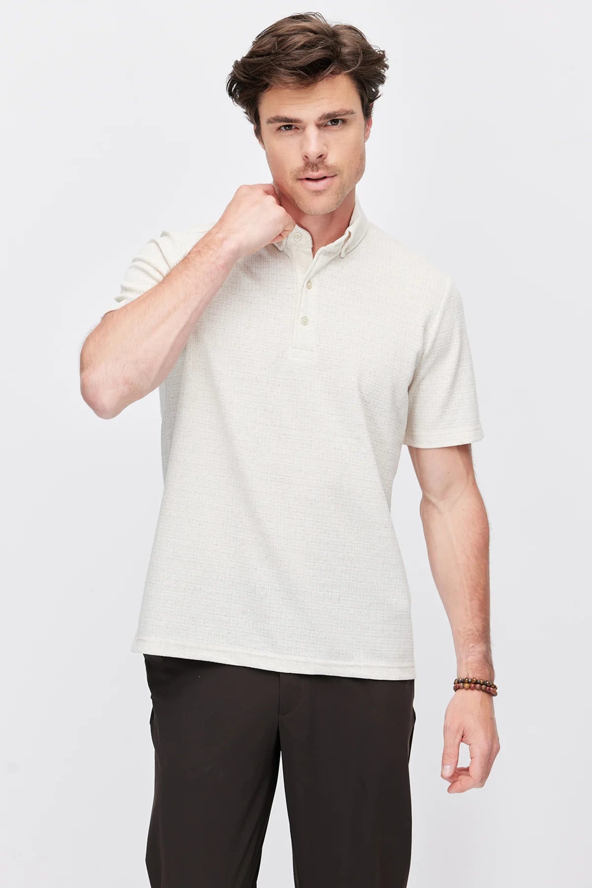 Men's Textured Polo Collar T-Shirt