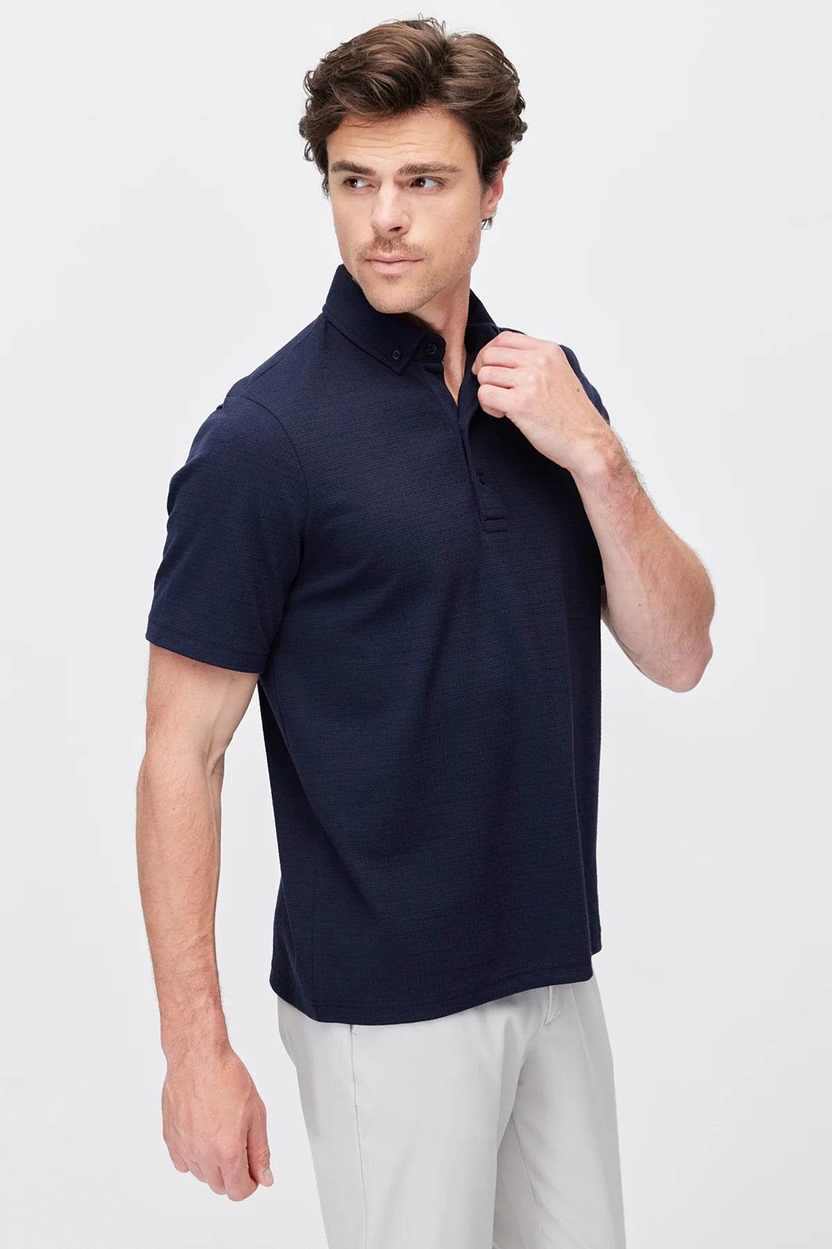 Men's Textured Polo Collar T-Shirt