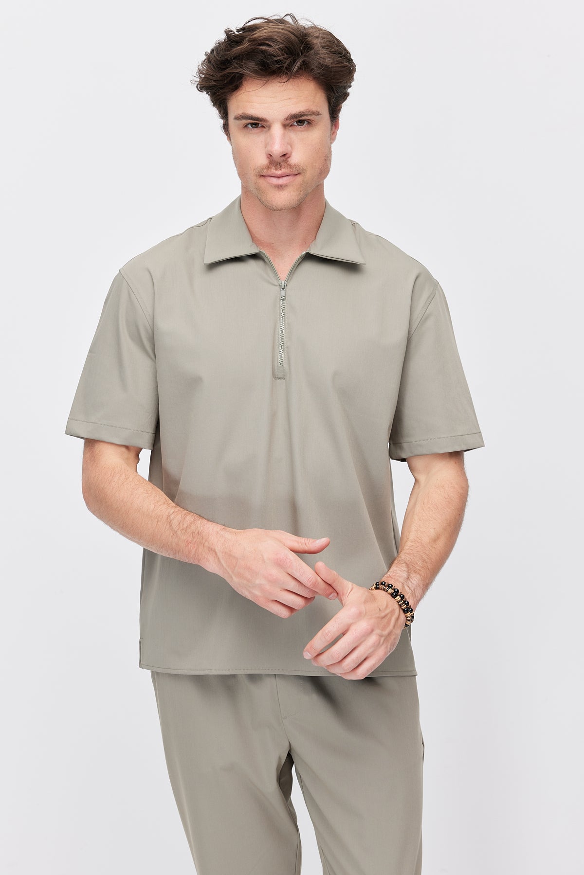 Men's Polo Collar T-Shirt with Minimal Side Slit Detail