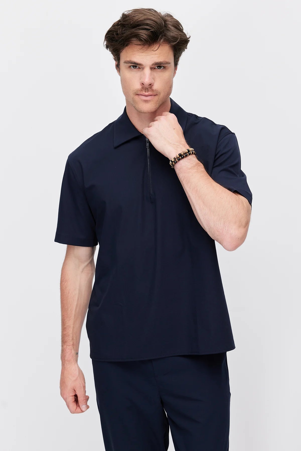 Men's Polo Collar T-Shirt with Minimal Side Slit Detail