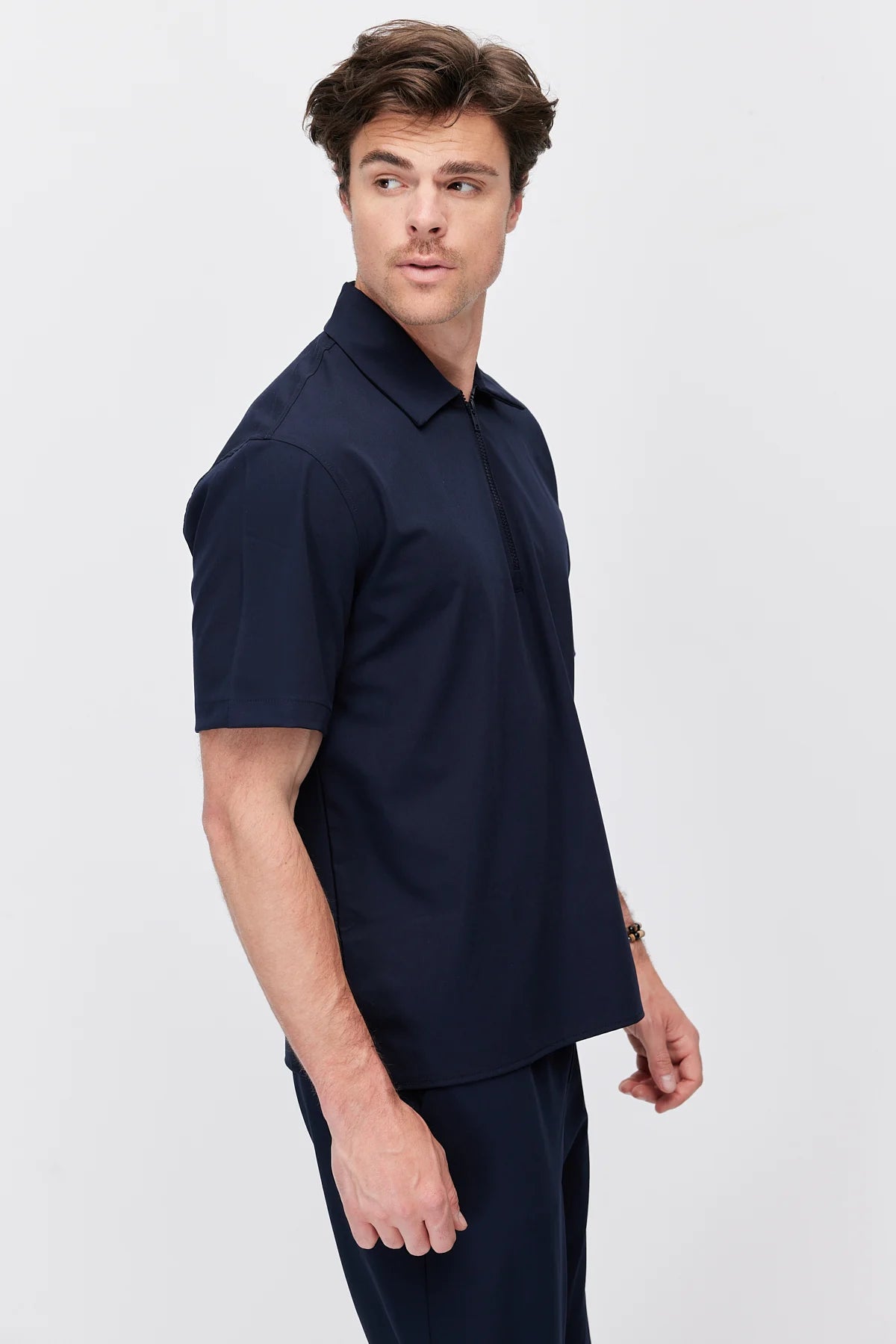 Men's Polo Collar T-Shirt with Minimal Side Slit Detail