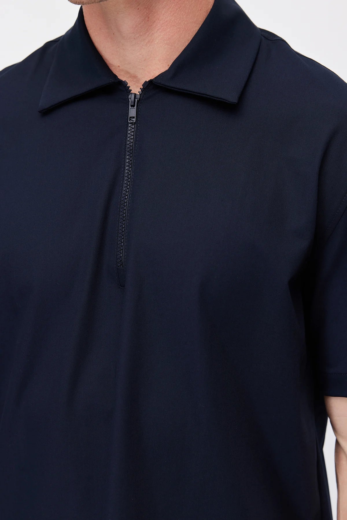 Men's Polo Collar T-Shirt with Minimal Side Slit Detail