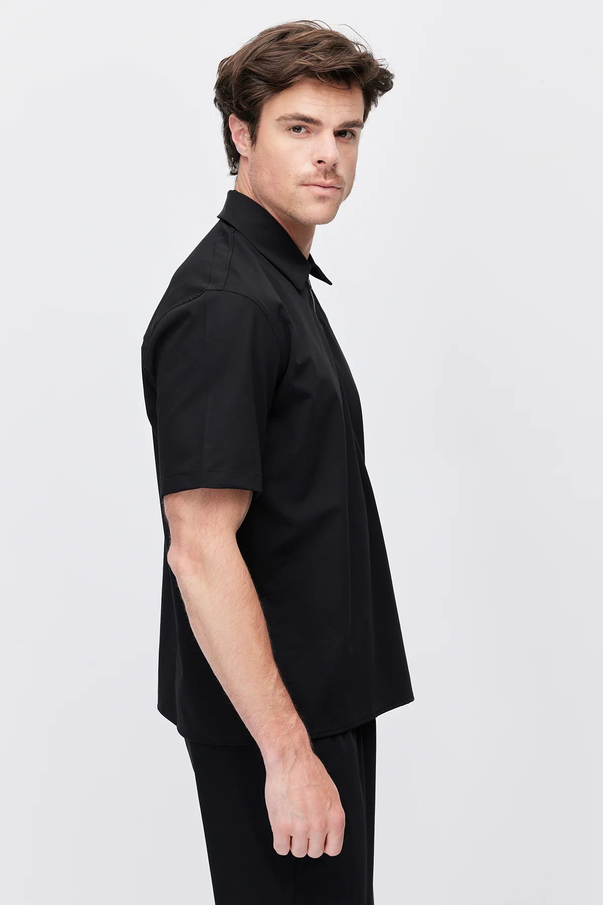 Men's Polo Collar T-Shirt with Minimal Side Slit Detail