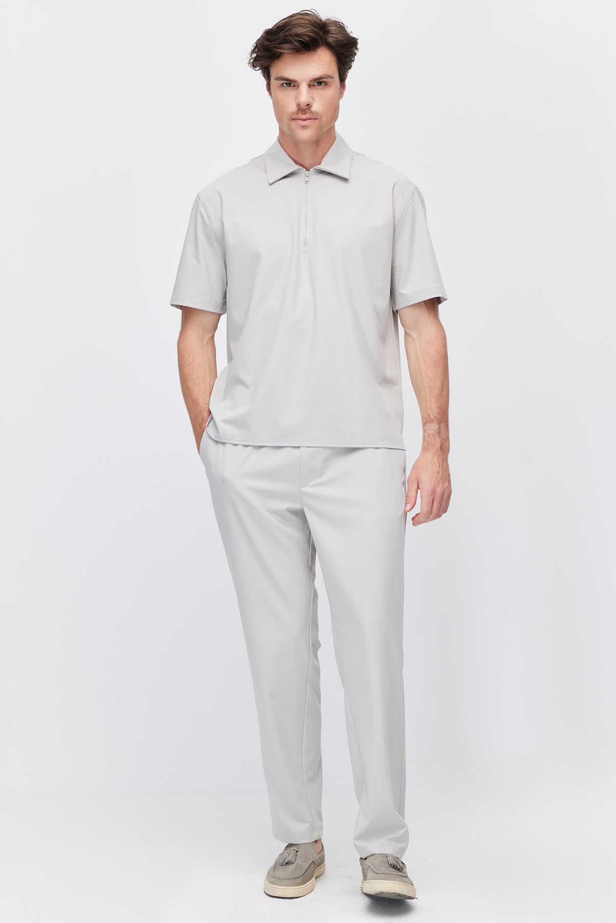 Men's Polo Collar T-Shirt with Minimal Side Slit Detail