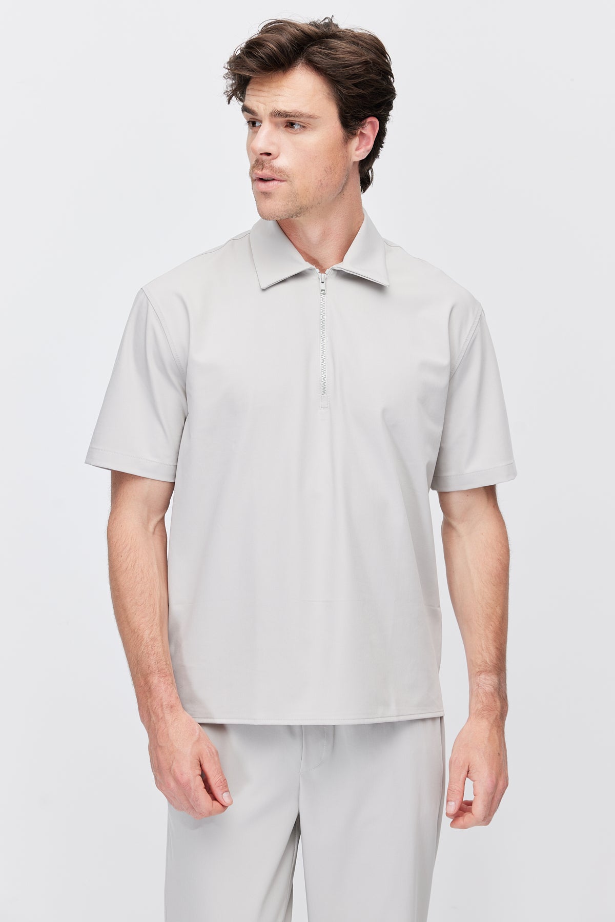 Men's Polo Collar T-Shirt with Minimal Side Slit Detail