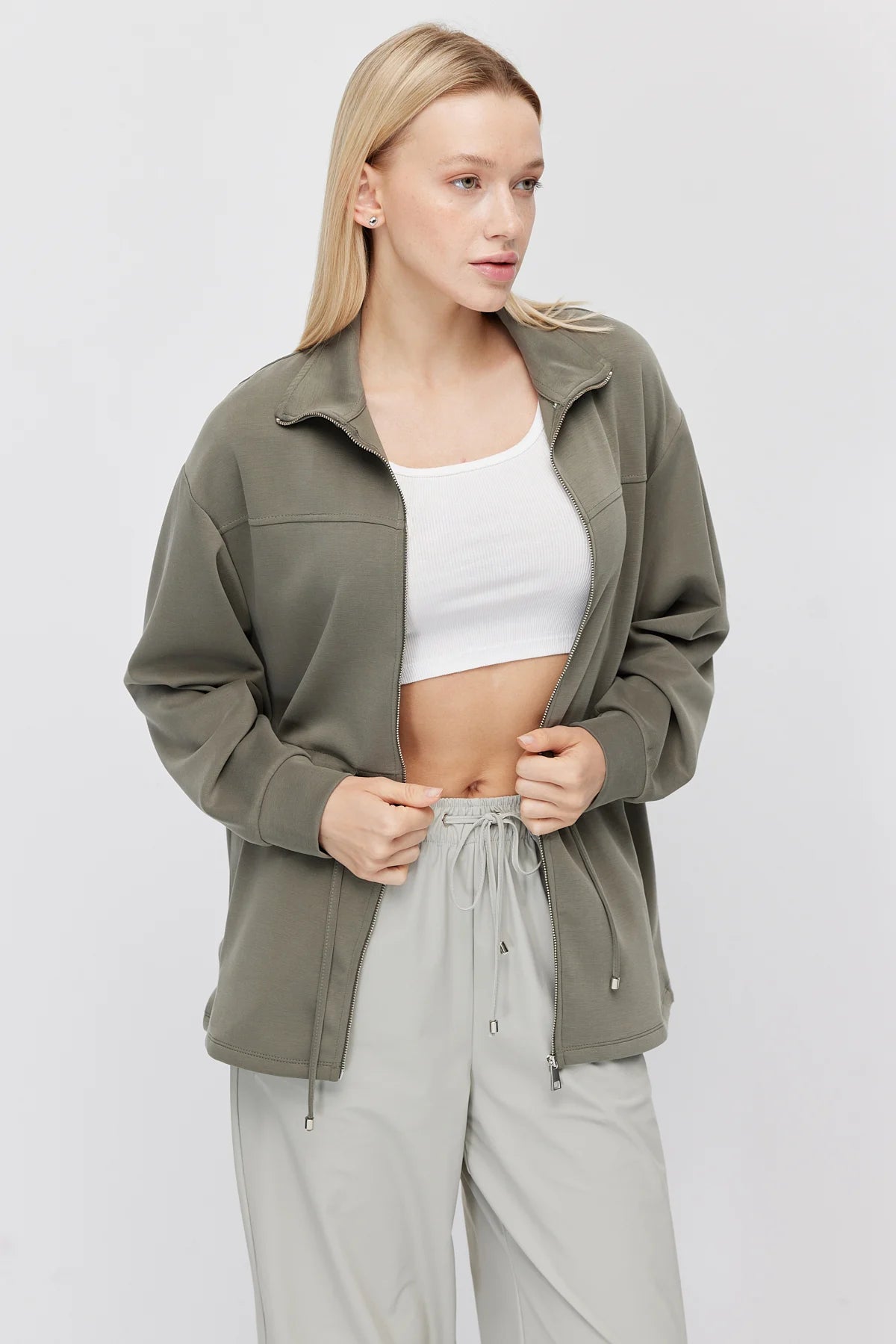 Women's Thin Sweatshirt with Adjustable Waist Drawstring