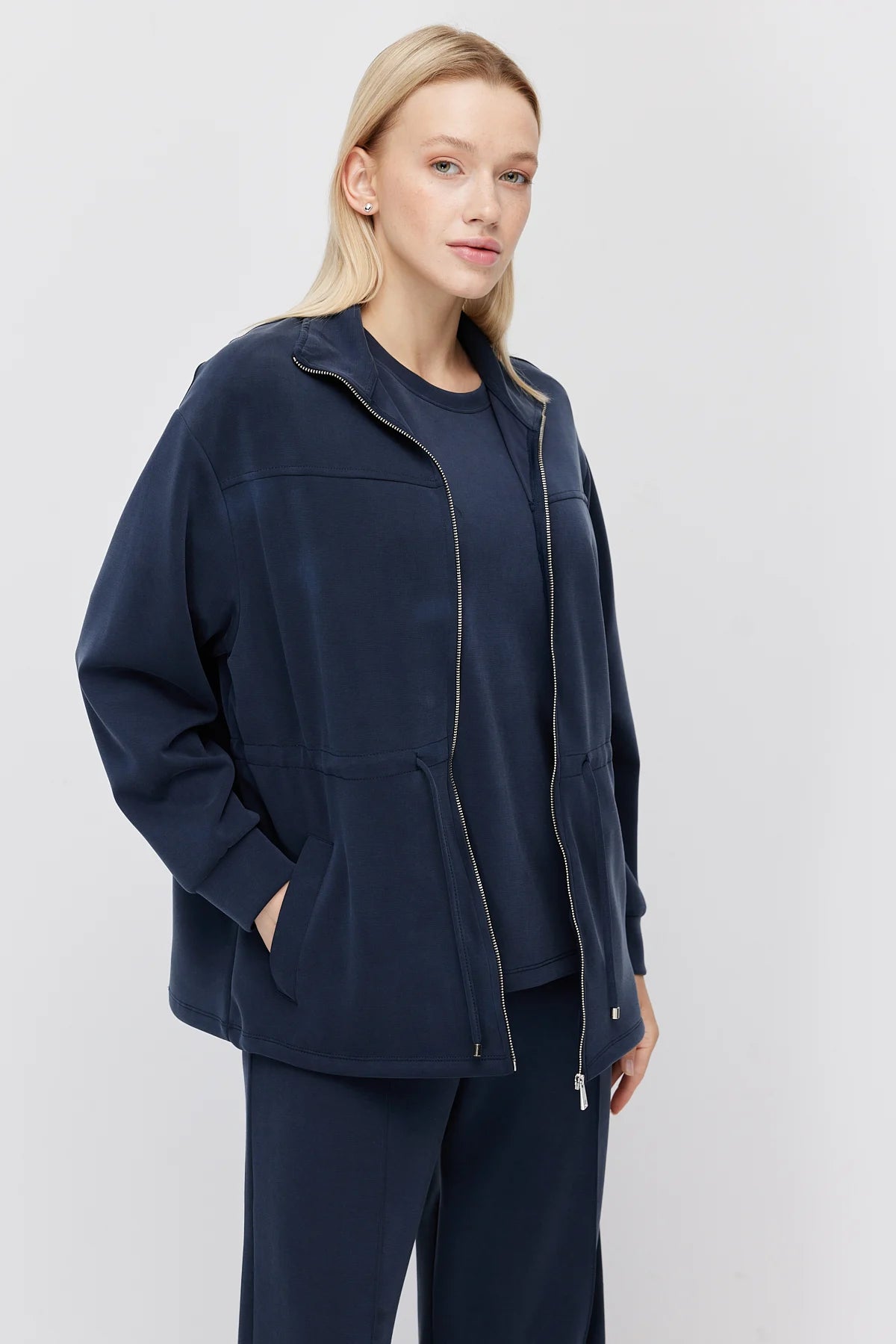 Women's Thin Sweatshirt with Adjustable Waist Drawstring