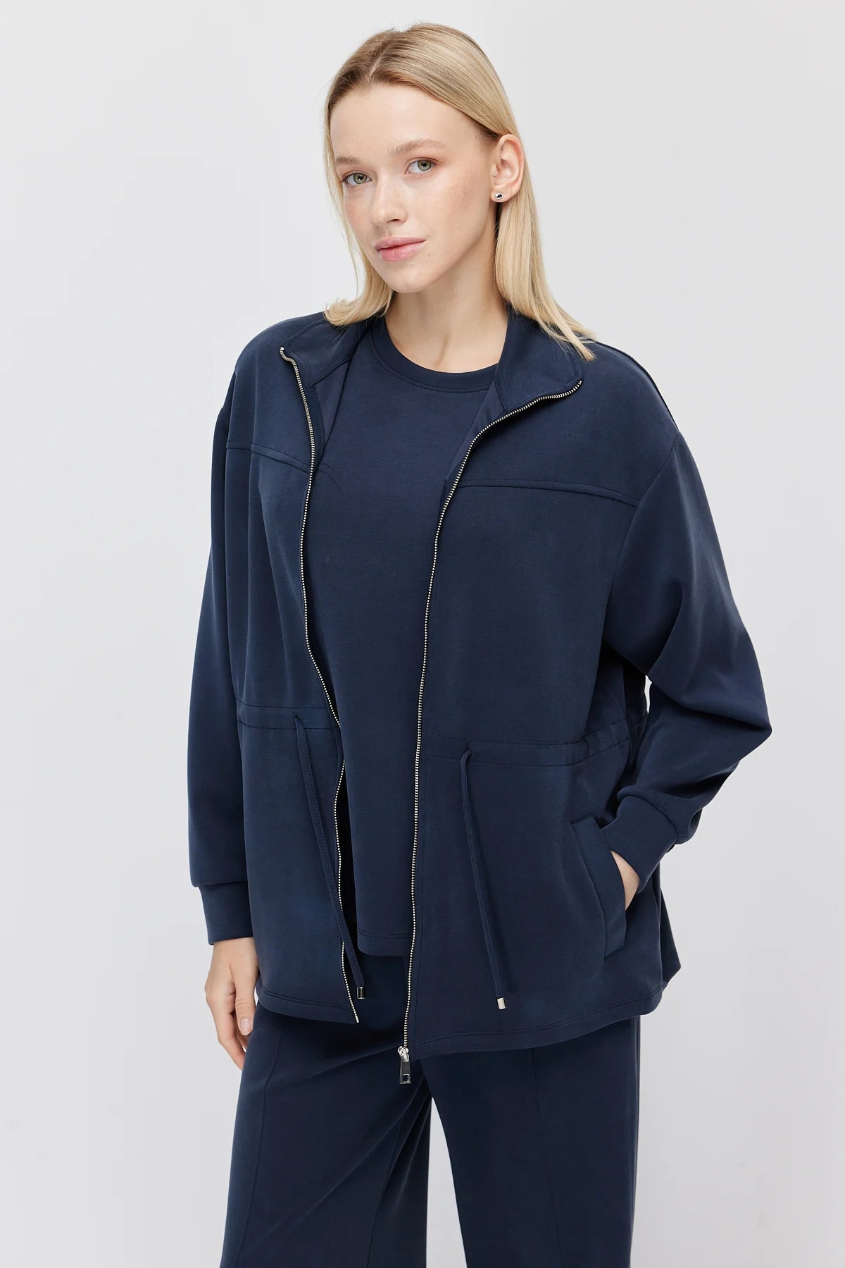 Women's Thin Sweatshirt with Adjustable Waist Drawstring