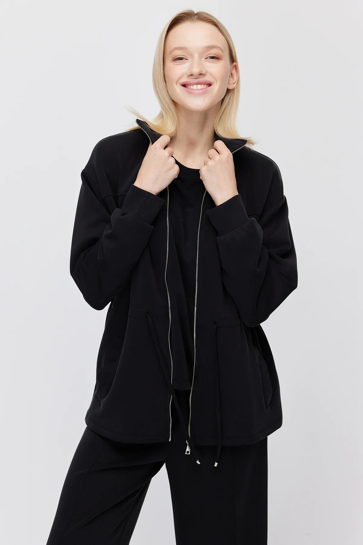 Women's Thin Sweatshirt with Adjustable Waist Drawstring