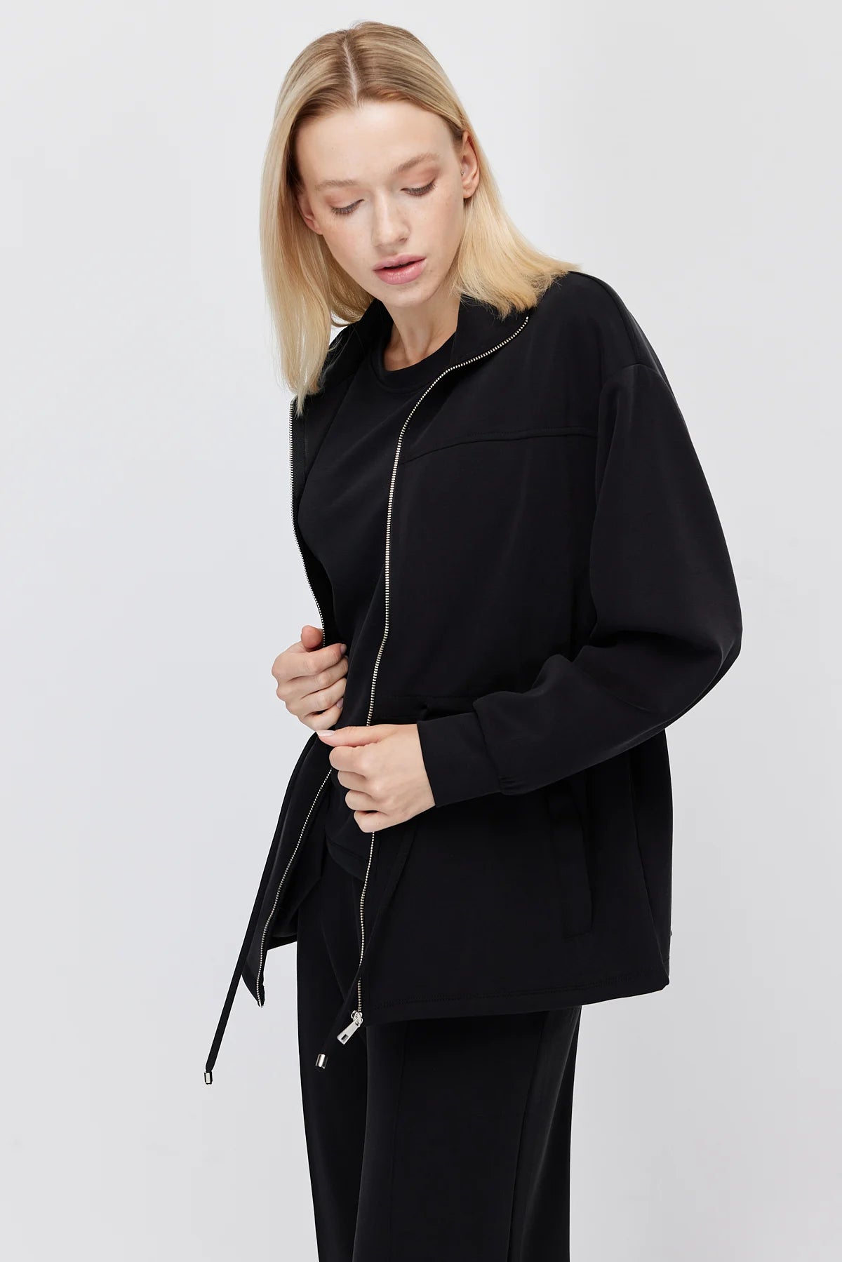Women's Thin Sweatshirt with Adjustable Waist Drawstring