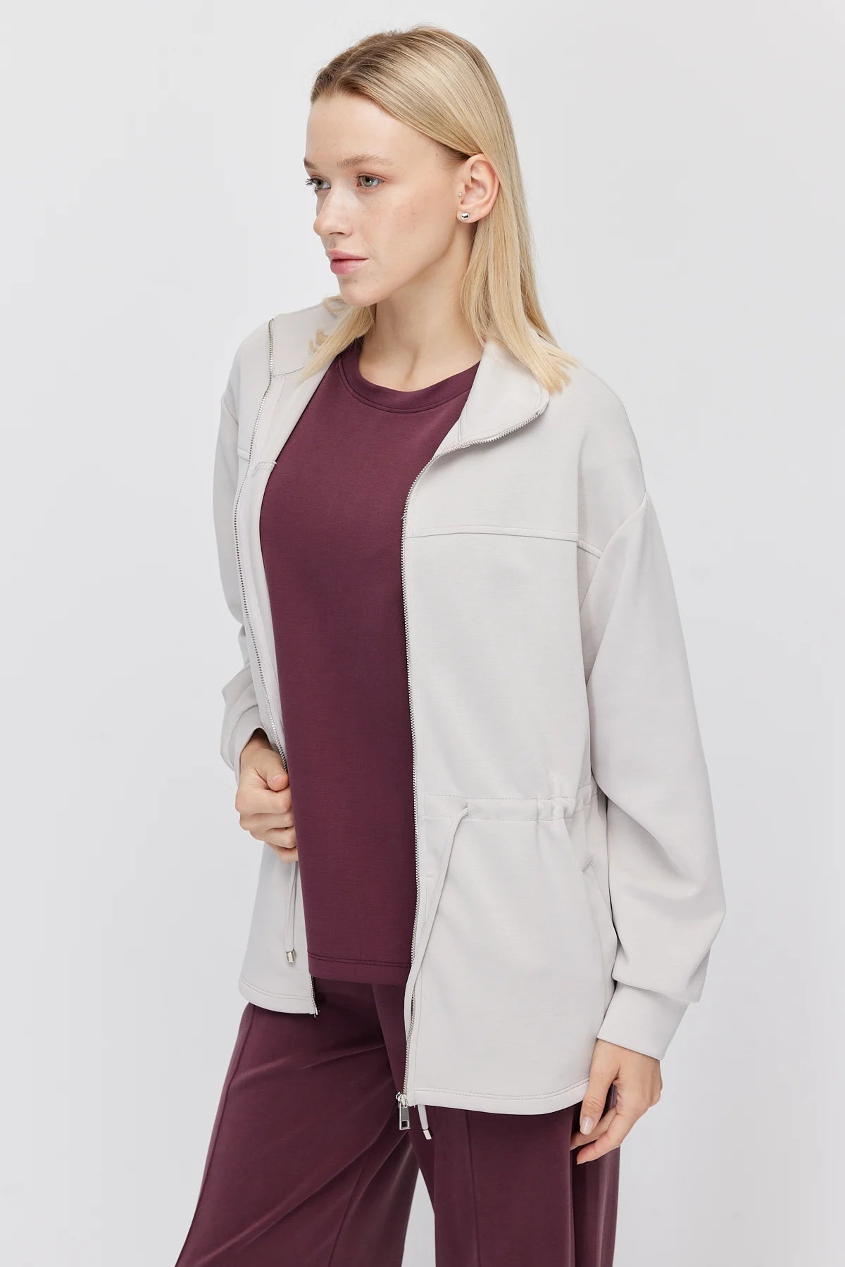 Women's Thin Sweatshirt with Adjustable Waist Drawstring