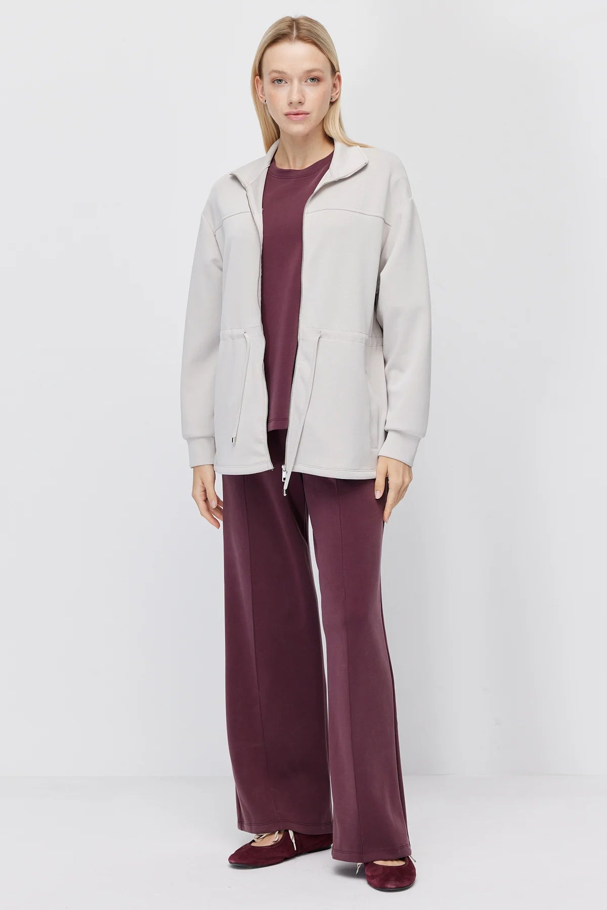 Women's Thin Sweatshirt with Adjustable Waist Drawstring