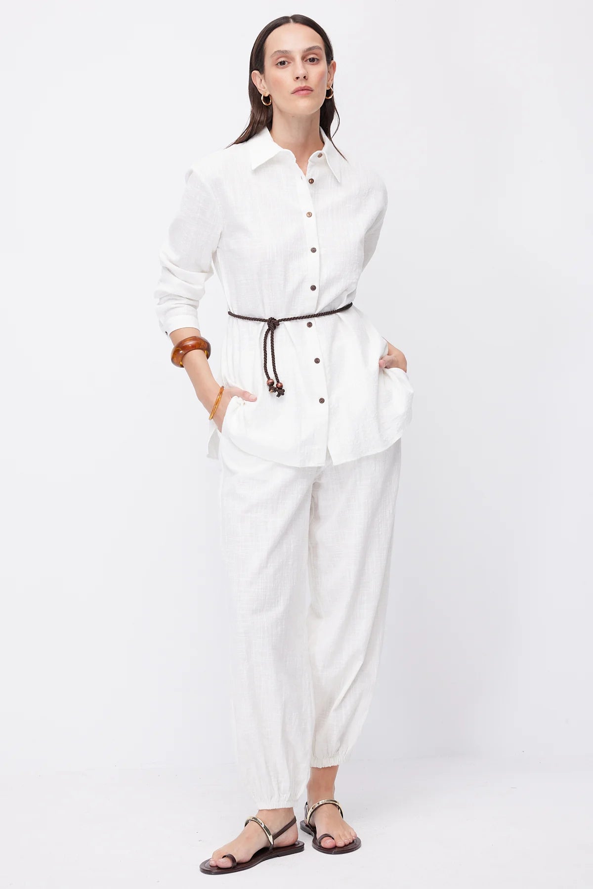 Women's Linen Trousers with Elasticated Hem