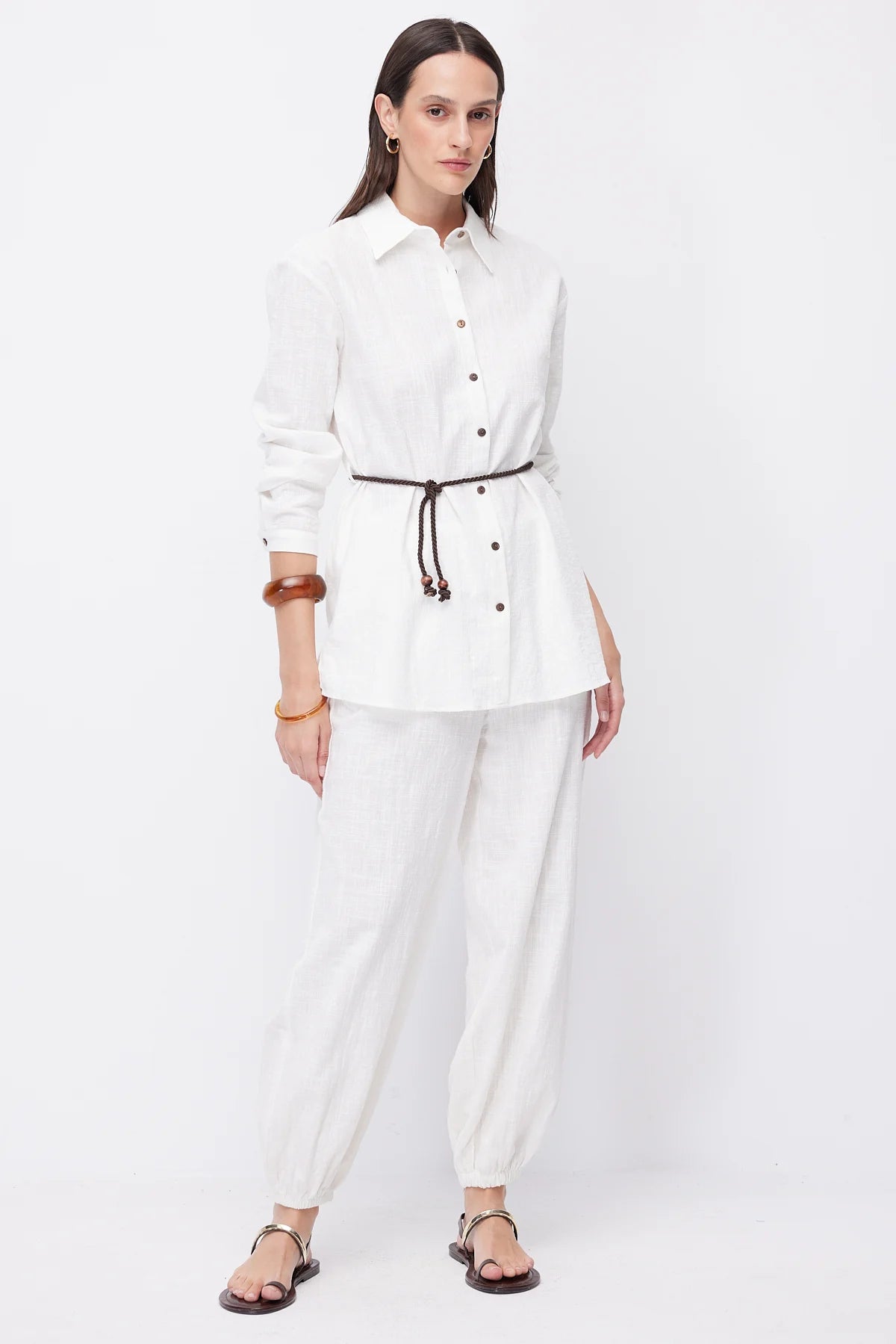 Women's Linen Trousers with Elasticated Hem