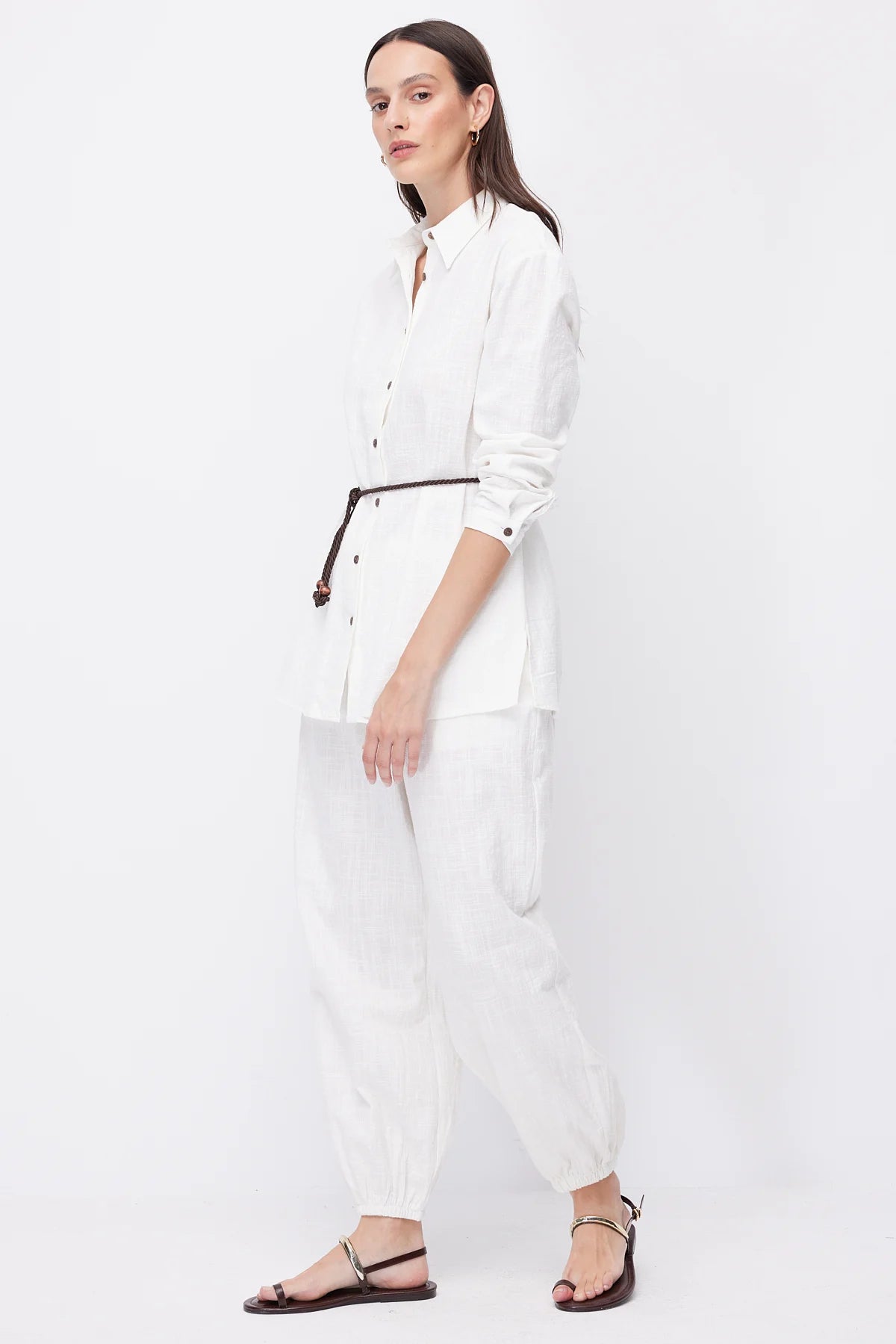 Women's Linen Trousers with Elasticated Hem