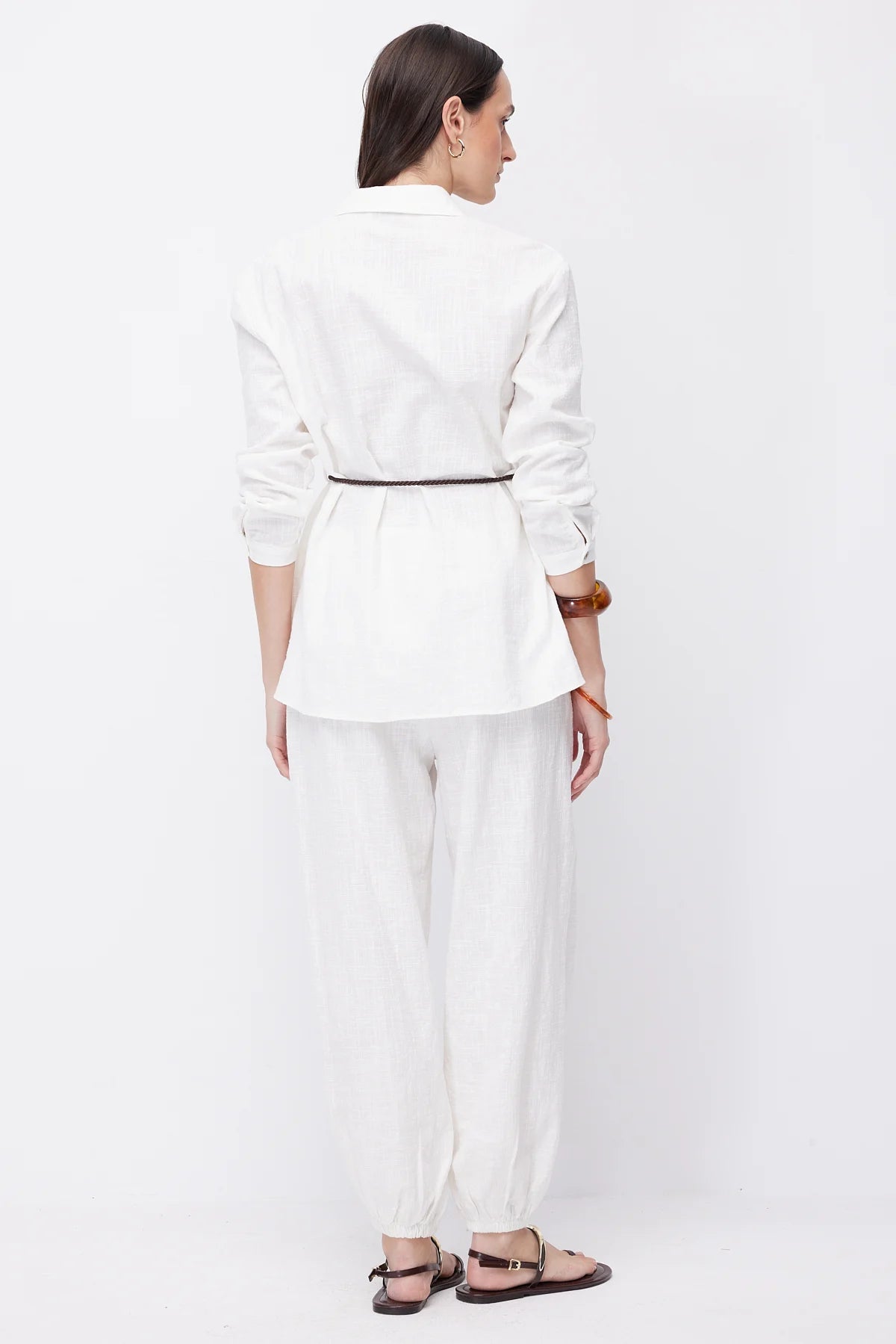 Women's Linen Trousers with Elasticated Hem