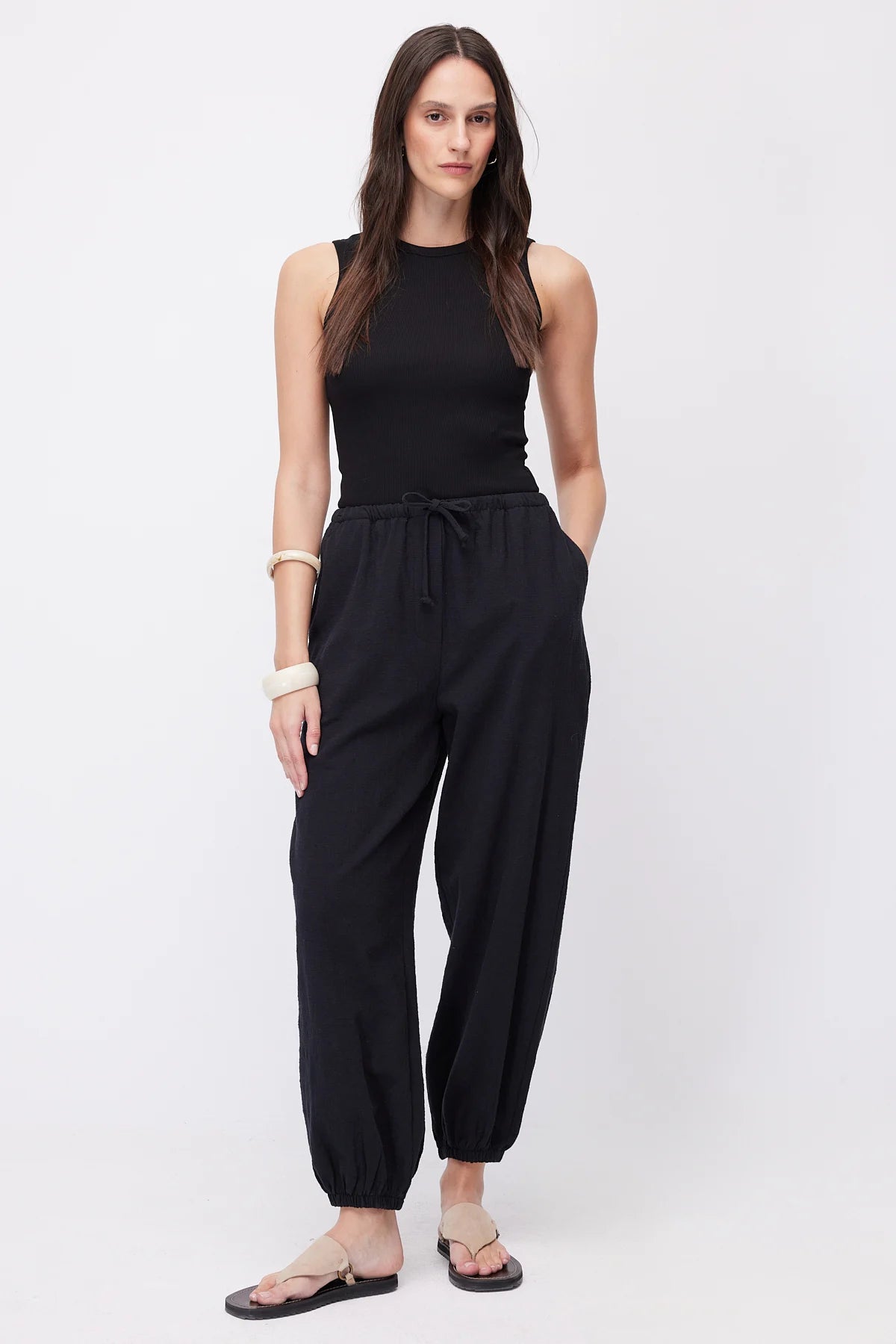 Women's Linen Trousers with Elasticated Hem