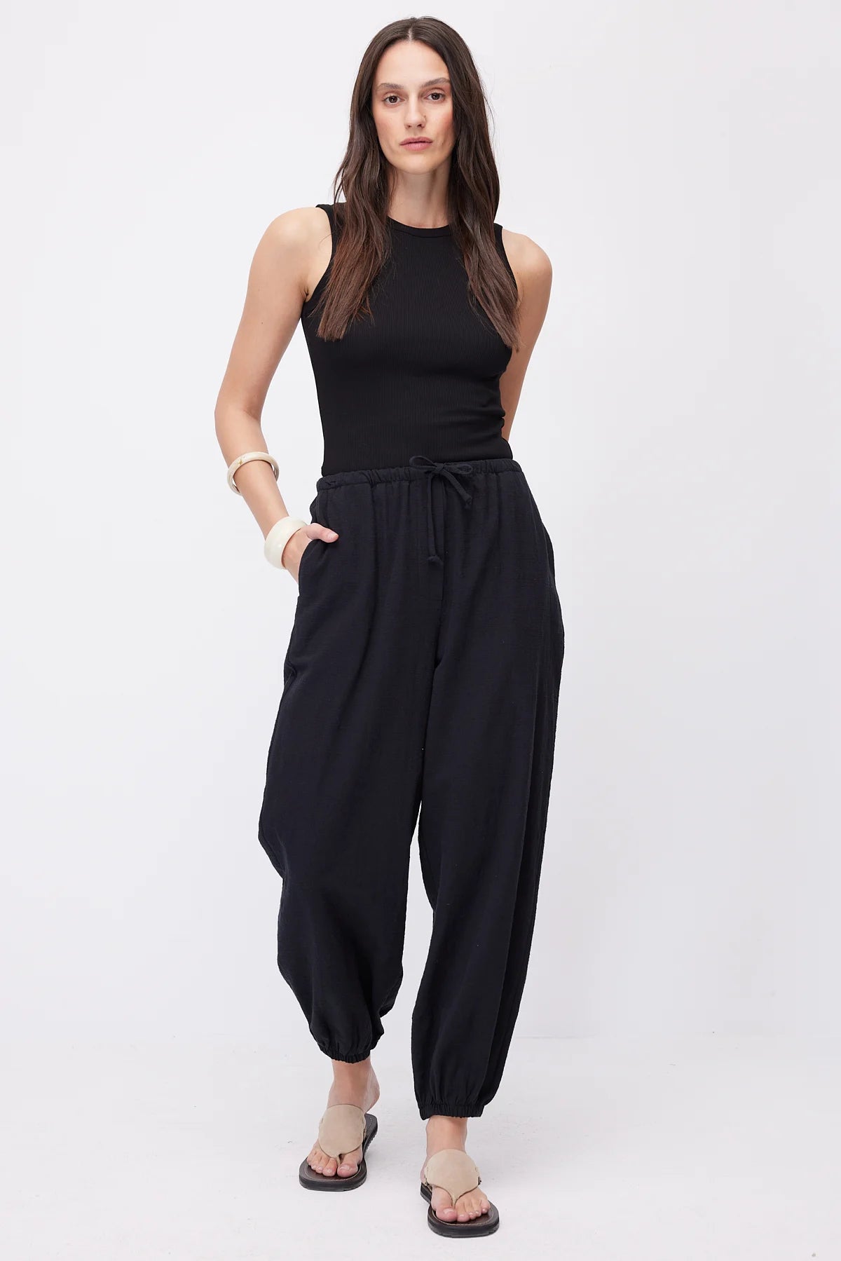 Women's Linen Trousers with Elasticated Hem