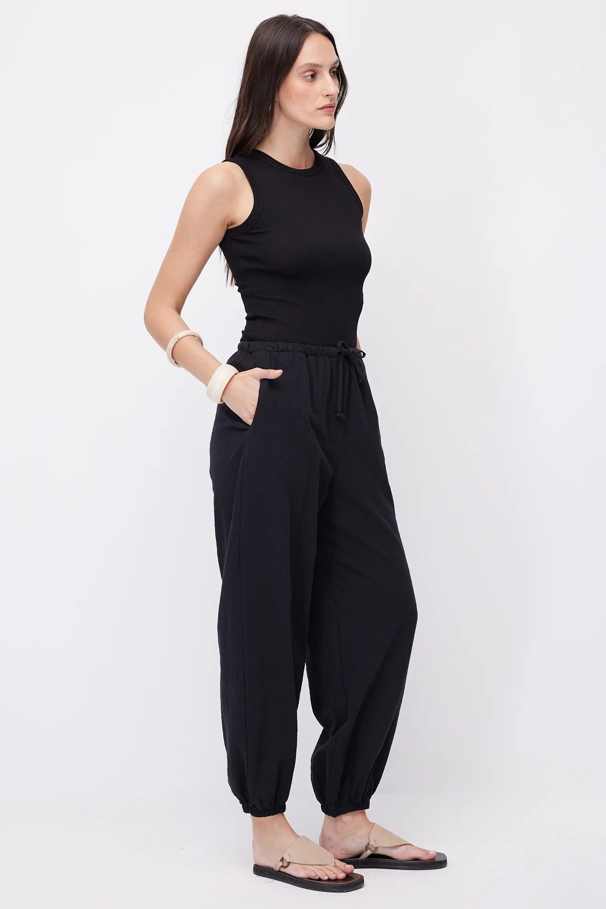 Women's Linen Trousers with Elasticated Hem