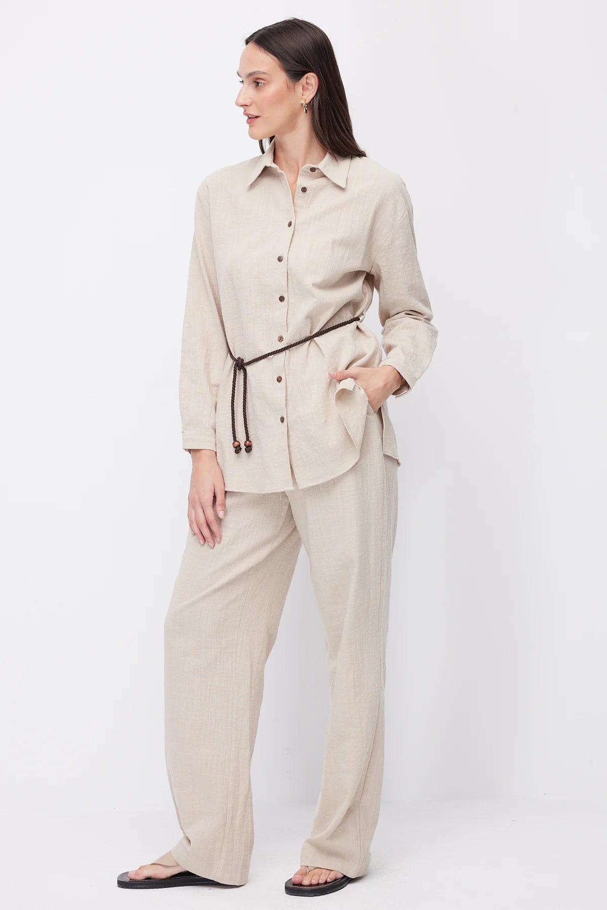 Women's Linen Trousers with Elastic Waistband