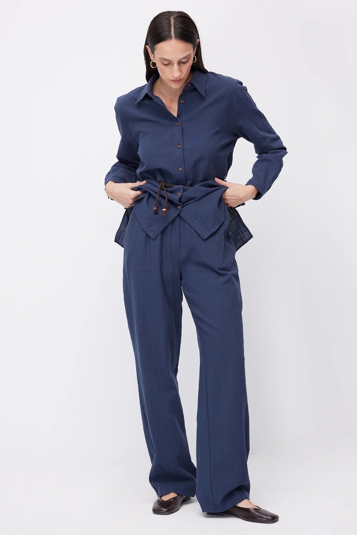 Women's Linen Trousers with Elastic Waistband