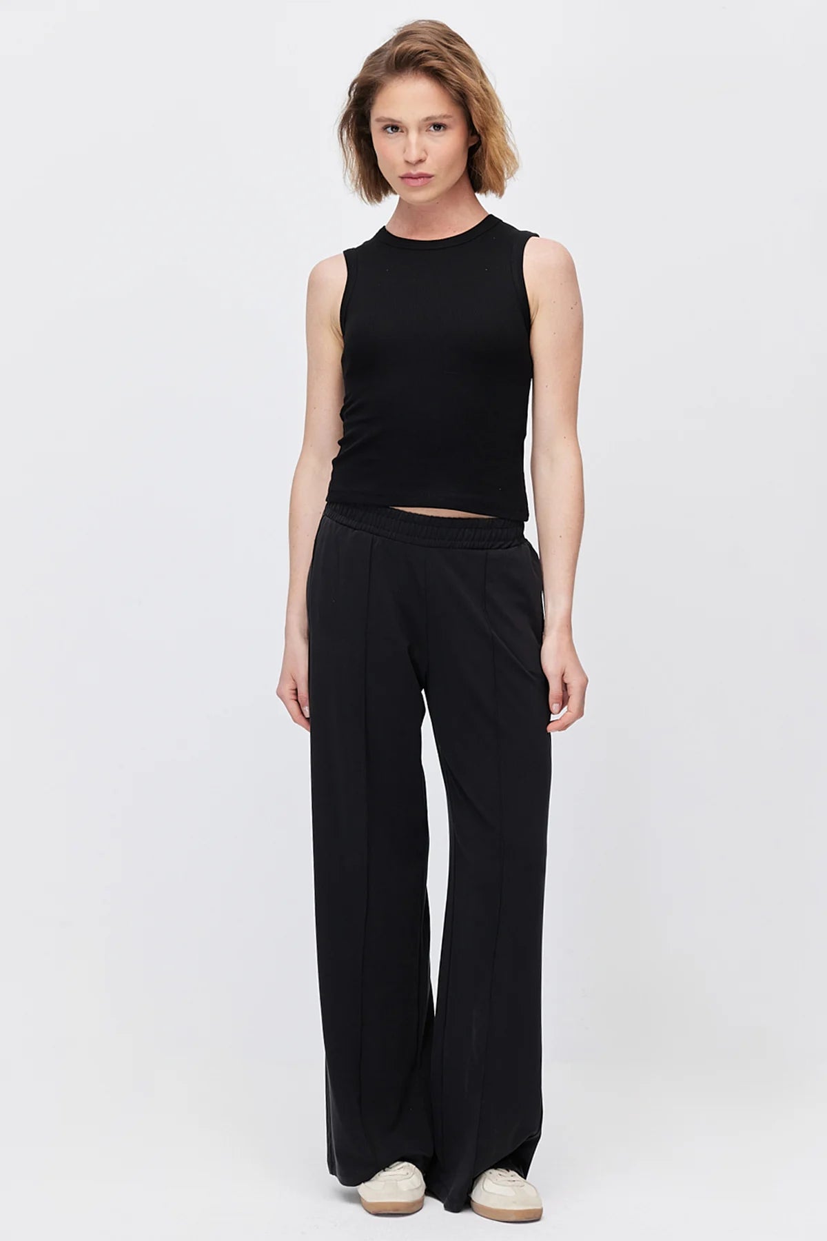 Women's Wide Leg Sweatpants with Front Seam Detail