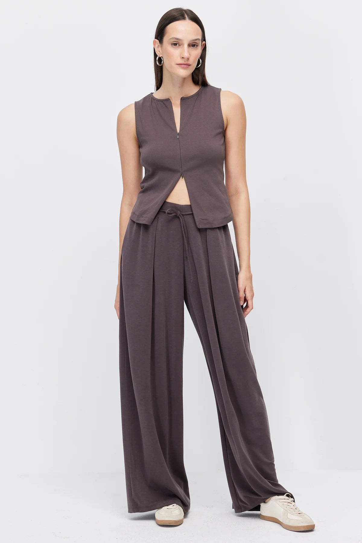 Women's Wide-Leg Trousers with Lace-Up Detail