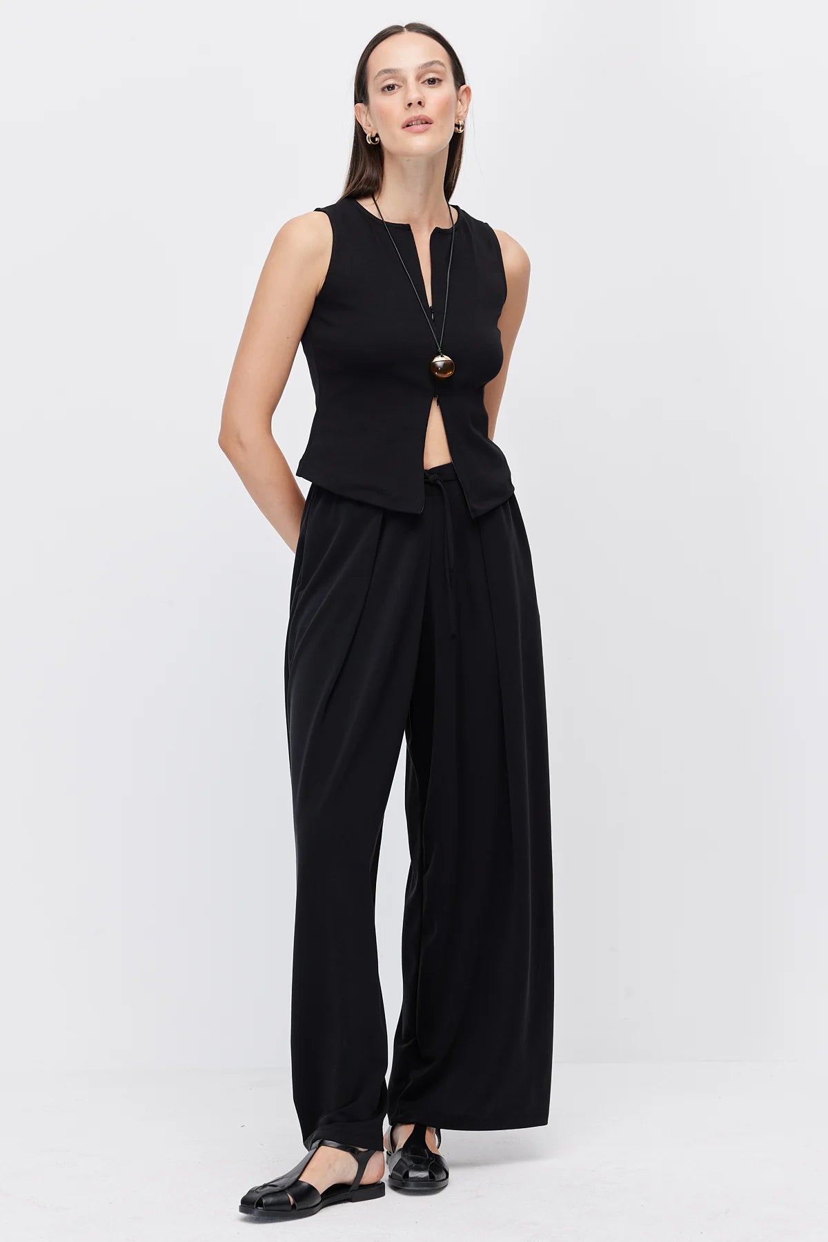 Women's Wide-Leg Trousers with Lace-Up Detail
