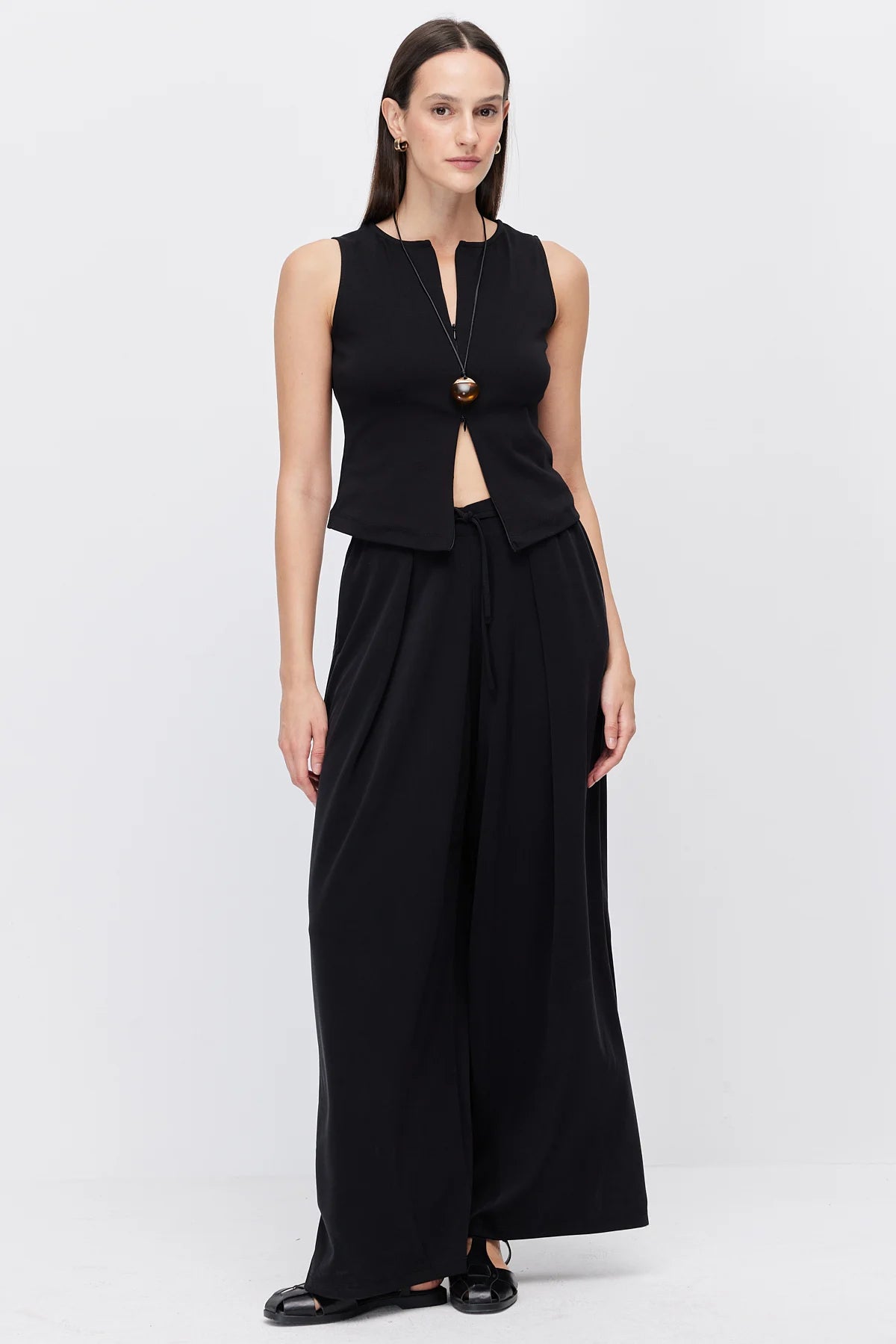 Women's Wide-Leg Trousers with Lace-Up Detail