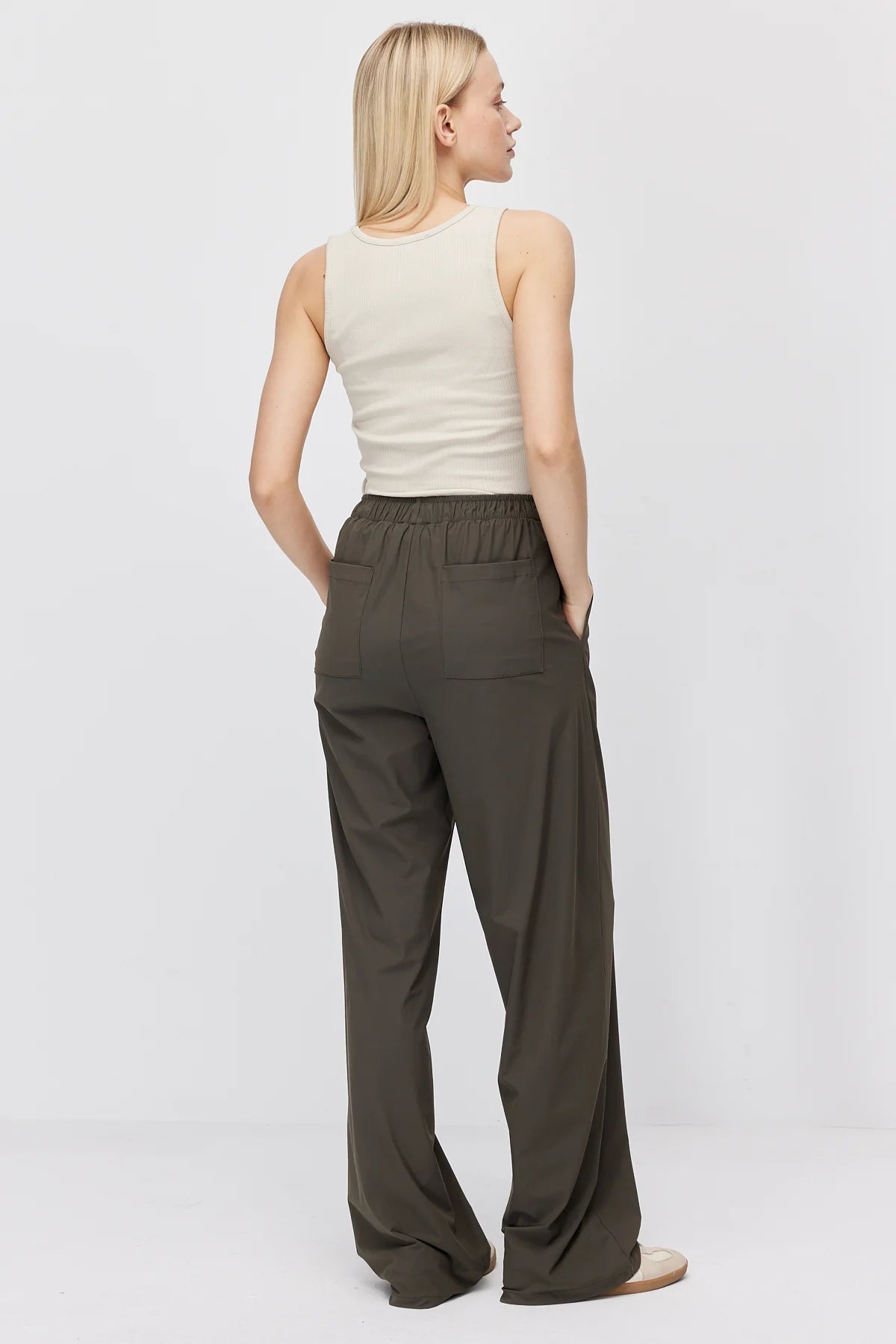 Women's Wide Leg Trousers with Elastic Waist and Drawstring