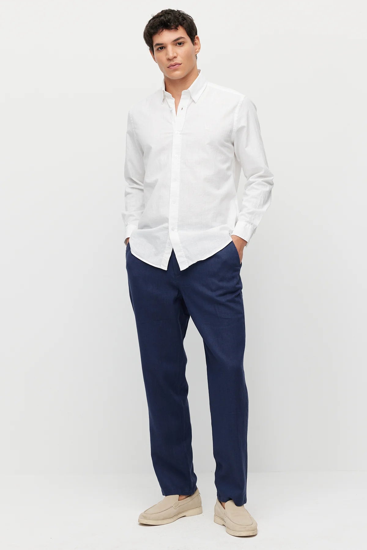 Men's Linen-Look Joggers with Elastic Waistband