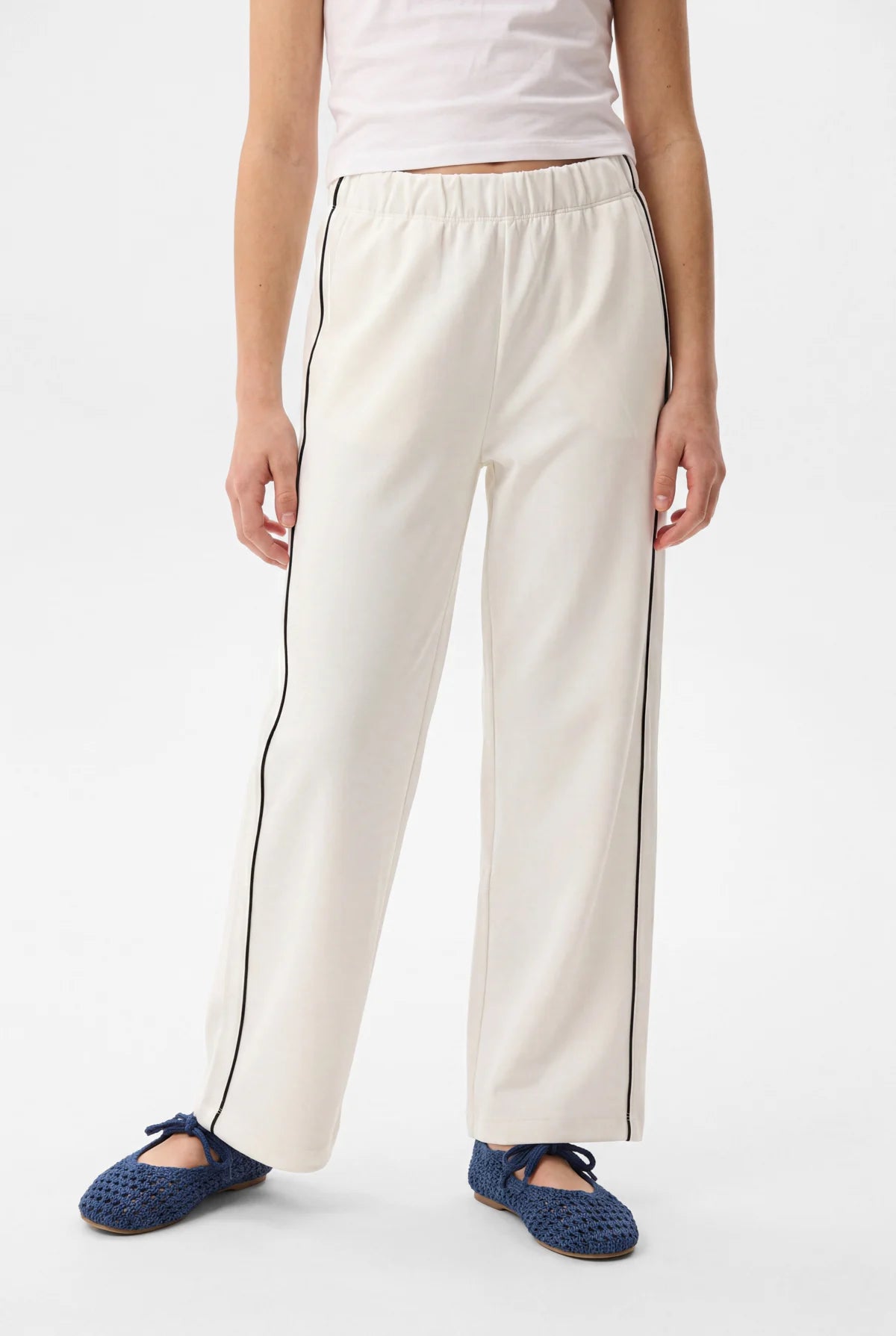 Girls' White Striped Wide Leg Trousers