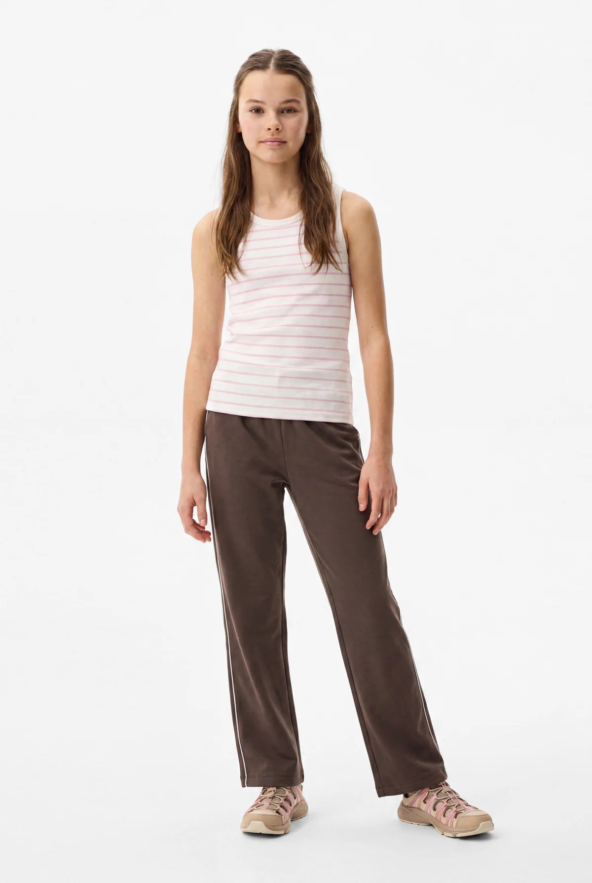 Girls' White Striped Wide Leg Trousers